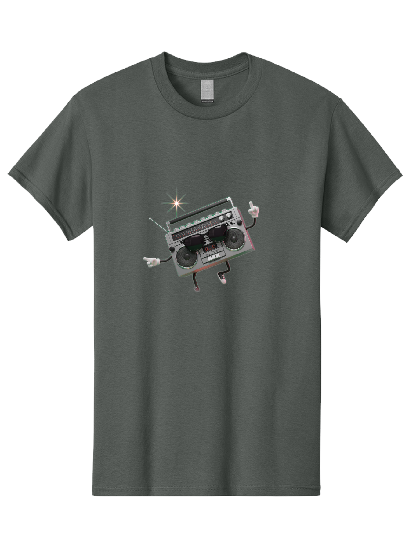 Boombox-Character-3 Men'S Graphic Tee, 100% Cotton, Comfortable Casual Summer Wear, Machine Washable, Cartoon Boombox, Retro Technology, Vintage Music, Nostalgic Vibes, Funky Character, Thumbs Up, Starburst Effect, Playful Design, Baa190