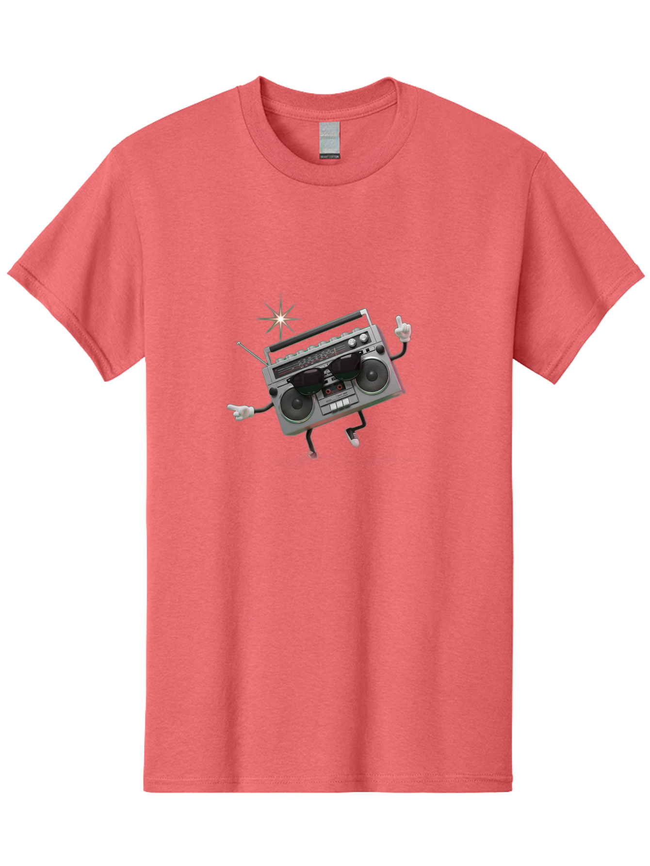 Boombox-Character-3 Men'S Graphic Tee, 100% Cotton, Comfortable Casual Summer Wear, Machine Washable, Cartoon Boombox, Retro Technology, Vintage Music, Nostalgic Vibes, Funky Character, Thumbs Up, Starburst Effect, Playful Design, Baa190