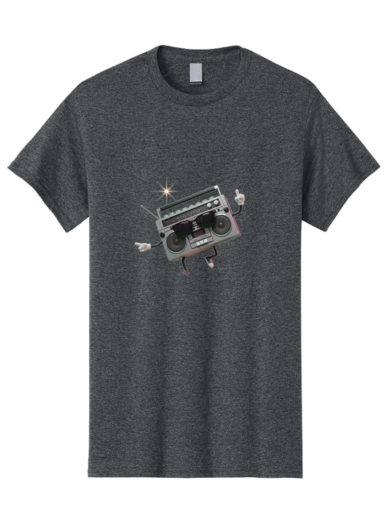 Boombox-Character-3 Men'S Graphic Tee, 100% Cotton, Comfortable Casual Summer Wear, Machine Washable, Cartoon Boombox, Retro Technology, Vintage Music, Nostalgic Vibes, Funky Character, Thumbs Up, Starburst Effect, Playful Design, Baa190