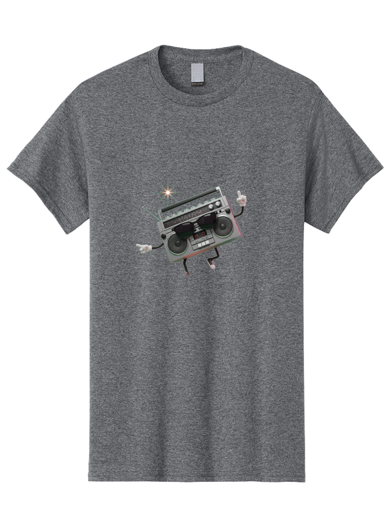 Boombox-Character-3 Men'S Graphic Tee, 100% Cotton, Comfortable Casual Summer Wear, Machine Washable, Cartoon Boombox, Retro Technology, Vintage Music, Nostalgic Vibes, Funky Character, Thumbs Up, Starburst Effect, Playful Design, Baa190