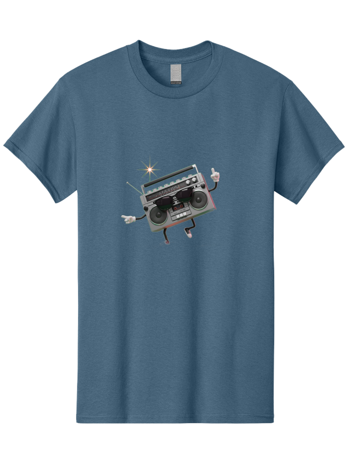 Boombox-Character-3 Men'S Graphic Tee, 100% Cotton, Comfortable Casual Summer Wear, Machine Washable, Cartoon Boombox, Retro Technology, Vintage Music, Nostalgic Vibes, Funky Character, Thumbs Up, Starburst Effect, Playful Design, Baa190