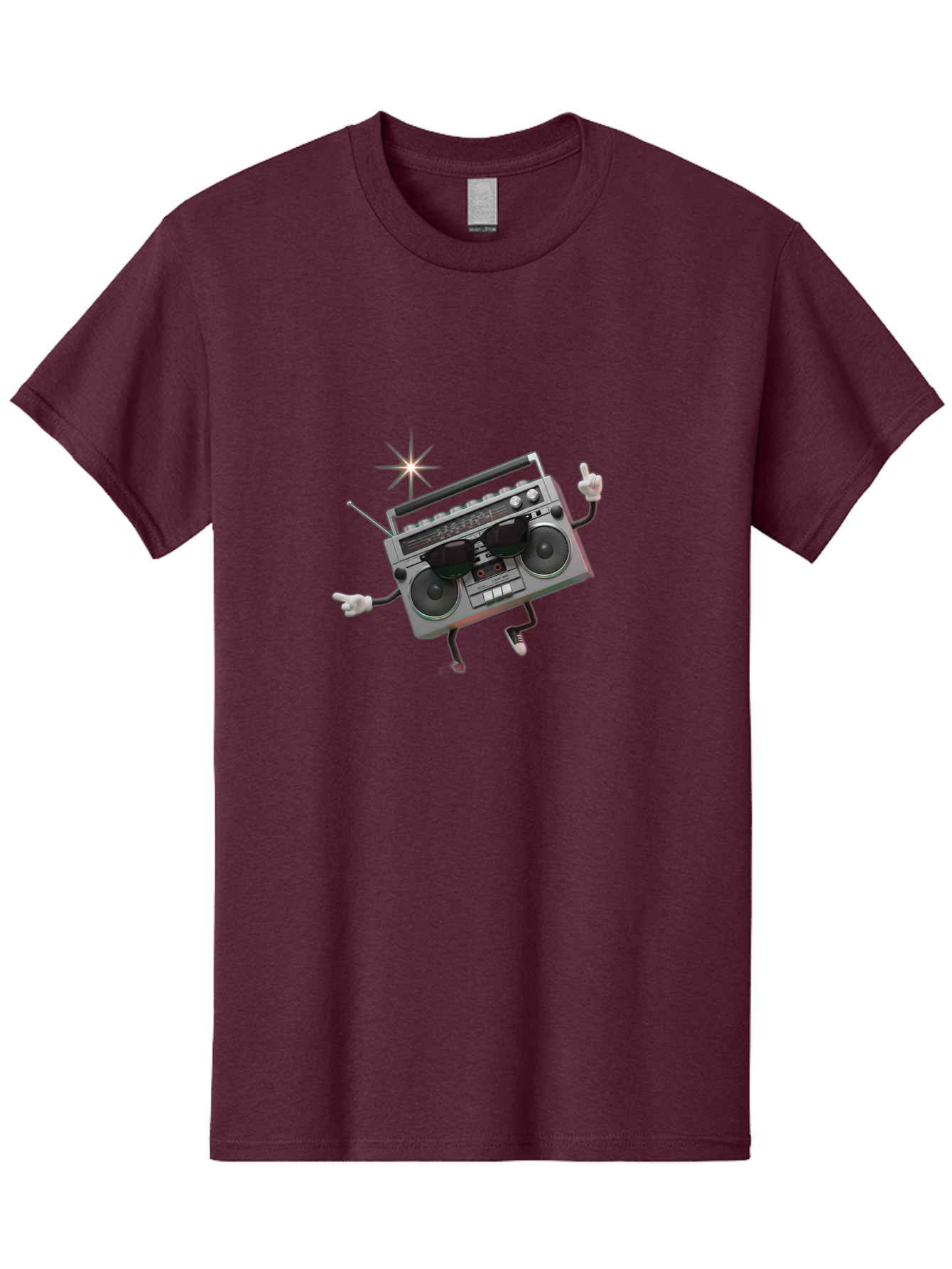 Boombox-Character-3 Men'S Graphic Tee, 100% Cotton, Comfortable Casual Summer Wear, Machine Washable, Cartoon Boombox, Retro Technology, Vintage Music, Nostalgic Vibes, Funky Character, Thumbs Up, Starburst Effect, Playful Design, Baa190