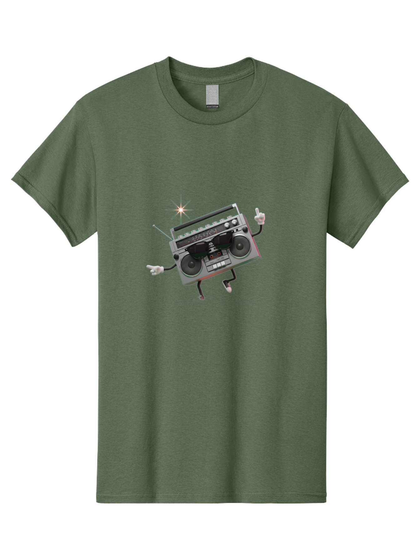 Boombox-Character-3 Men'S Graphic Tee, 100% Cotton, Comfortable Casual Summer Wear, Machine Washable, Cartoon Boombox, Retro Technology, Vintage Music, Nostalgic Vibes, Funky Character, Thumbs Up, Starburst Effect, Playful Design, Baa190