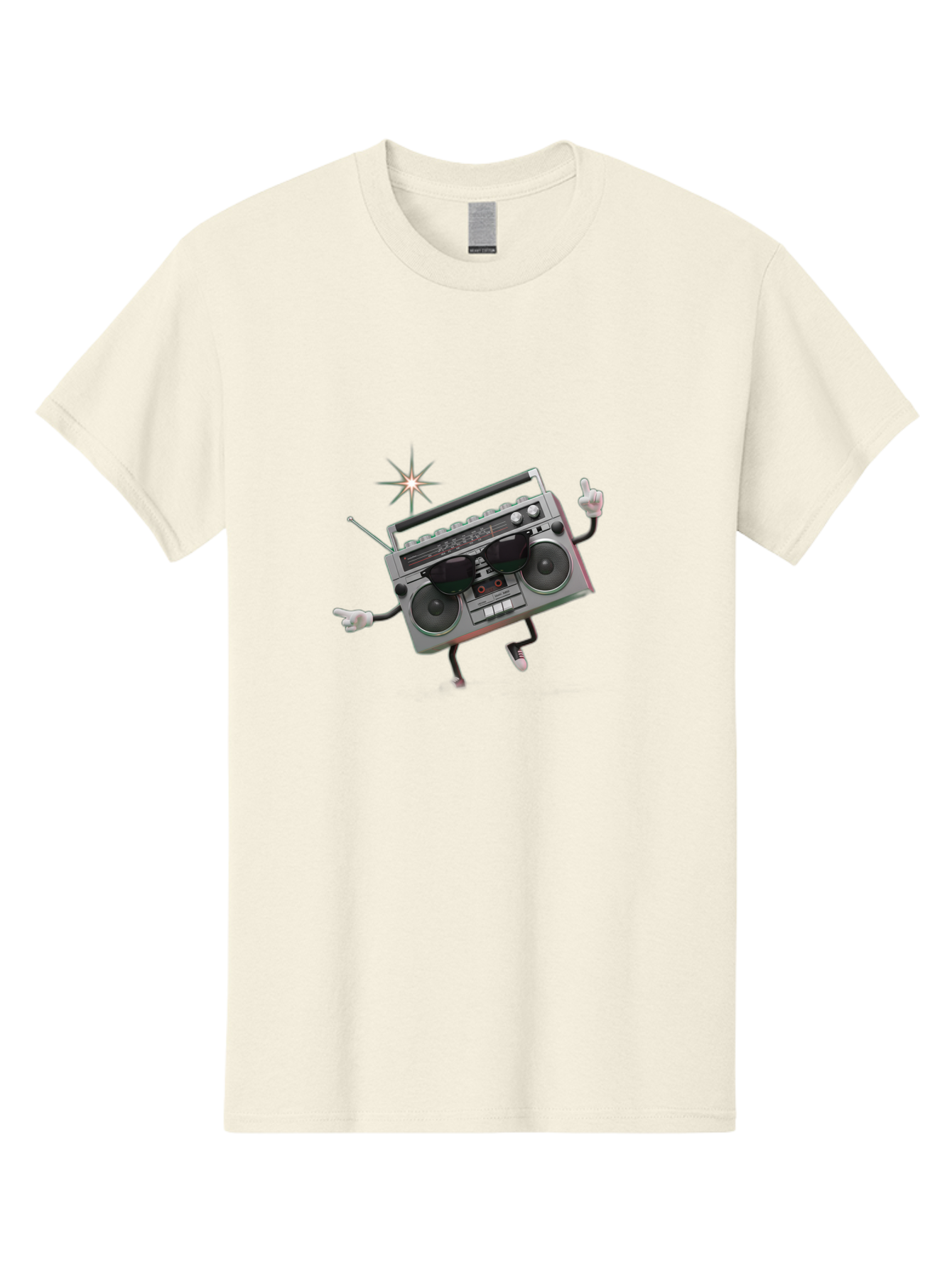 Boombox-Character-3 Men'S Graphic Tee, 100% Cotton, Comfortable Casual Summer Wear, Machine Washable, Cartoon Boombox, Retro Technology, Vintage Music, Nostalgic Vibes, Funky Character, Thumbs Up, Starburst Effect, Playful Design, Baa190