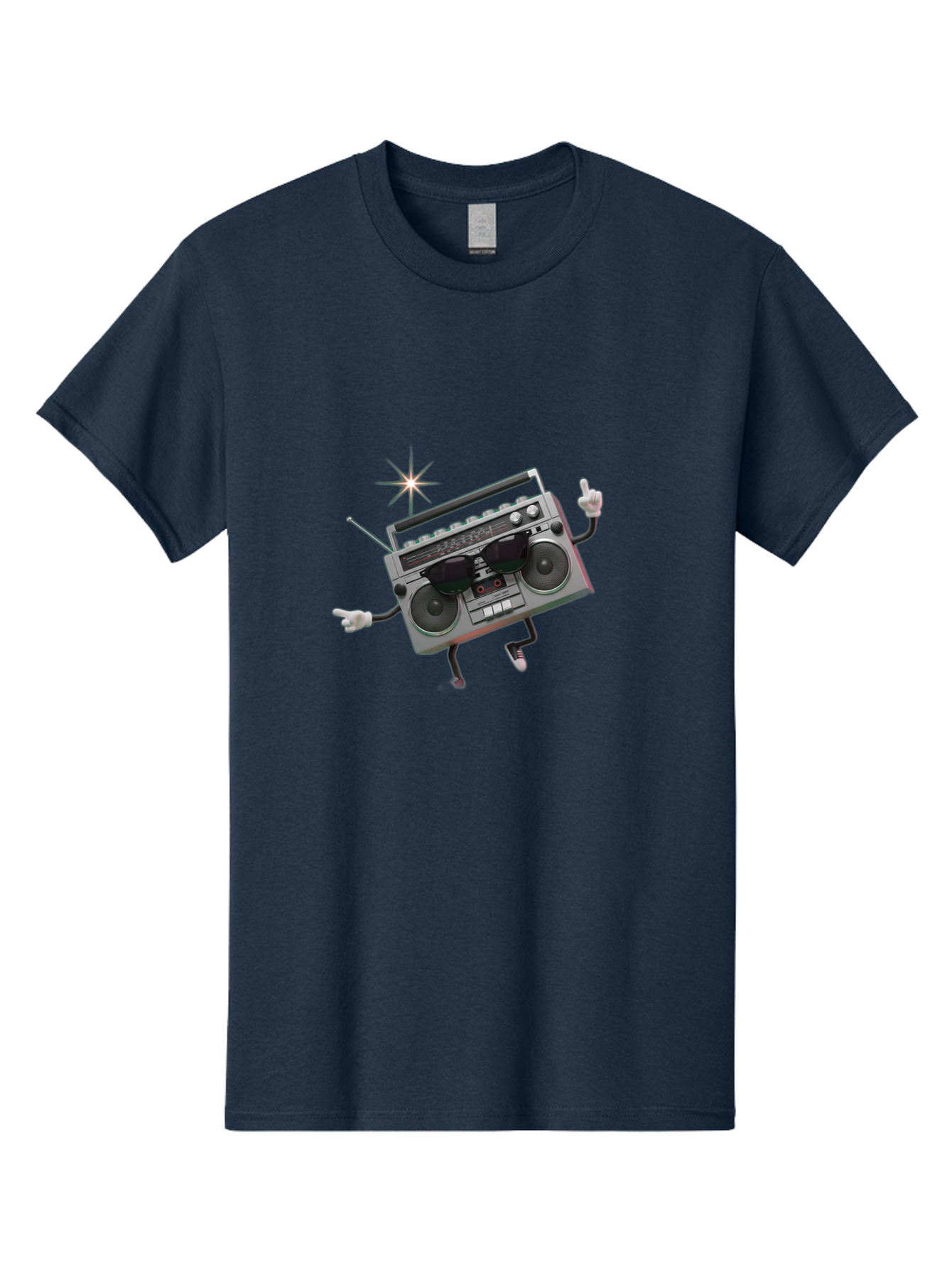 Boombox-Character-3 Men'S Graphic Tee, 100% Cotton, Comfortable Casual Summer Wear, Machine Washable, Cartoon Boombox, Retro Technology, Vintage Music, Nostalgic Vibes, Funky Character, Thumbs Up, Starburst Effect, Playful Design, Baa190