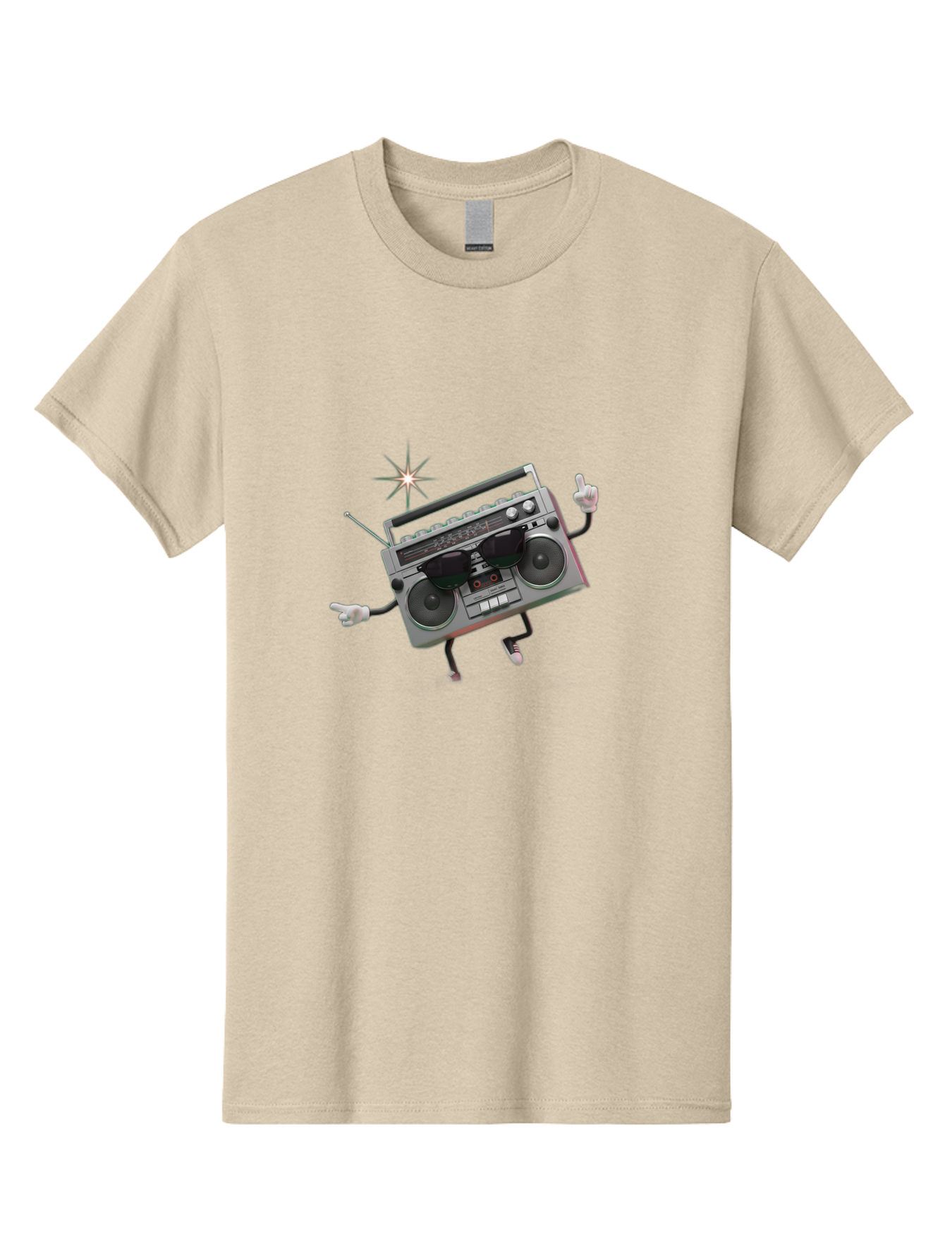 Boombox-Character-3 Men'S Graphic Tee, 100% Cotton, Comfortable Casual Summer Wear, Machine Washable, Cartoon Boombox, Retro Technology, Vintage Music, Nostalgic Vibes, Funky Character, Thumbs Up, Starburst Effect, Playful Design, Baa190