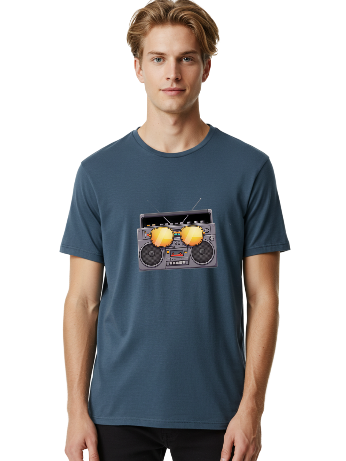 Boombox-Sunglasses Men'S Graphic Tee, 100% Cotton, Comfortable Casual Summer Wear, Machine Washable, Retro Boombox, Vintage Style, Sunglasses, Cassette Player, Old School Music, Nostalgic Vibe, Cool Accessories, Funky Graphics Baa193