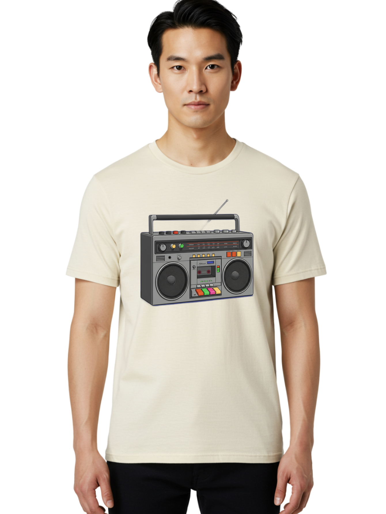 Boombox Men'S Graphic Tee, 100% Cotton, Comfortable Casual Summer Wear, Machine Washable, Vintage Boombox, Retro Radio, Cassette Player, Music On The Go, Portable Speaker, Nostalgic Electronics, 80S Technology, Classic Design Baa196