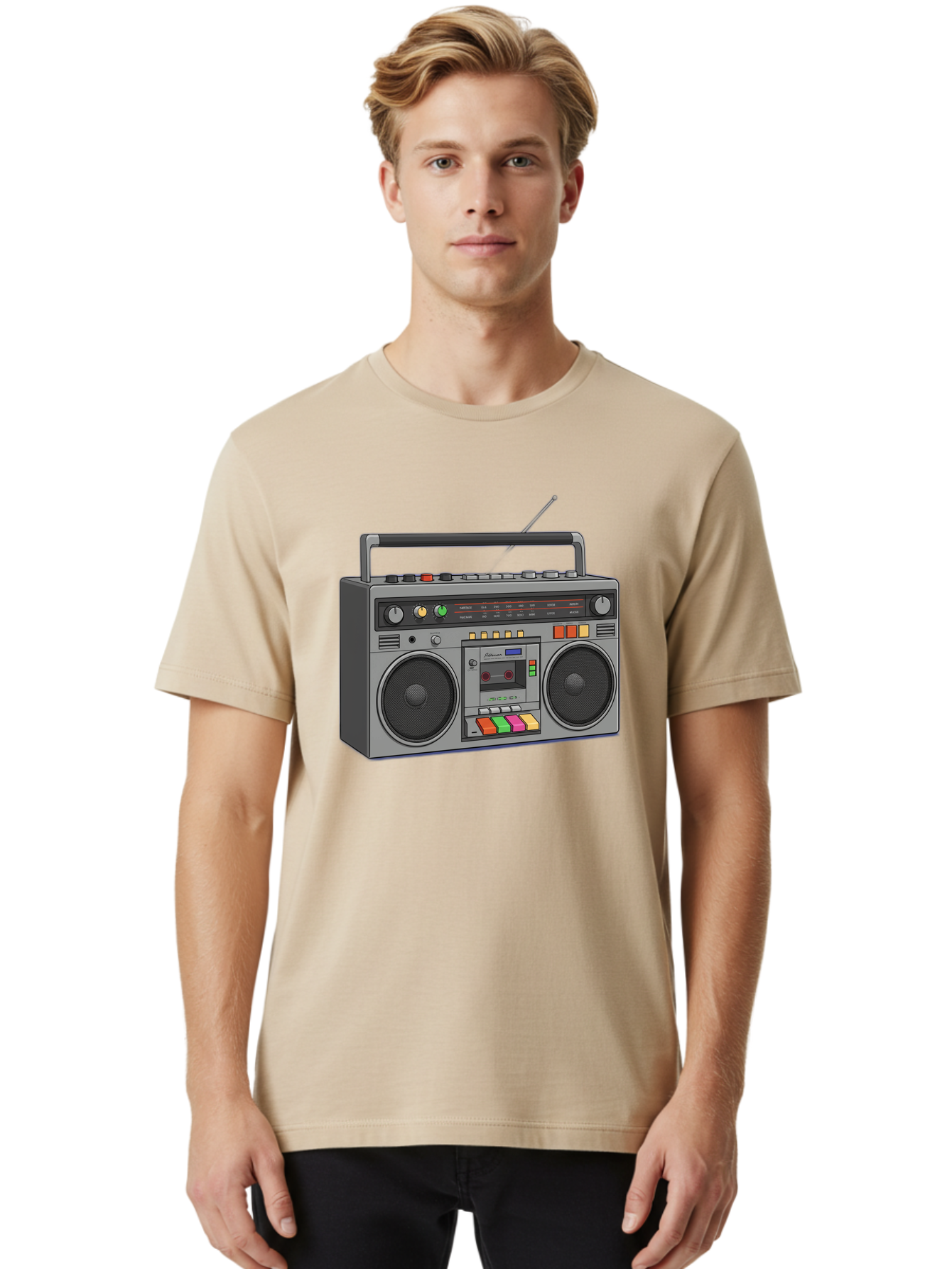Boombox Men'S Graphic Tee, 100% Cotton, Comfortable Casual Summer Wear, Machine Washable, Vintage Boombox, Retro Radio, Cassette Player, Music On The Go, Portable Speaker, Nostalgic Electronics, 80S Technology, Classic Design Baa196