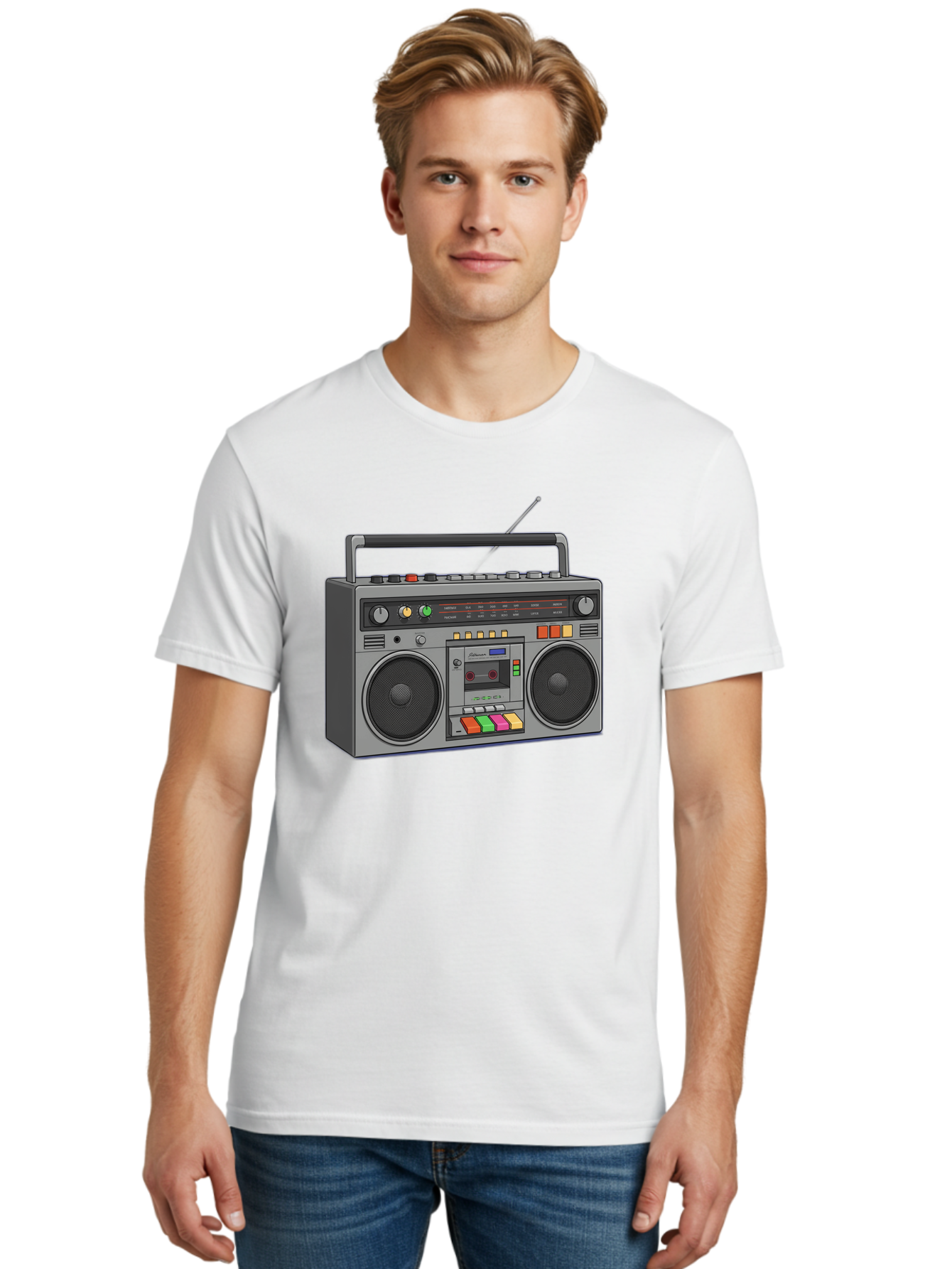 Boombox Men'S Graphic Tee, 100% Cotton, Comfortable Casual Summer Wear, Machine Washable, Vintage Boombox, Retro Radio, Cassette Player, Music On The Go, Portable Speaker, Nostalgic Electronics, 80S Technology, Classic Design Baa196