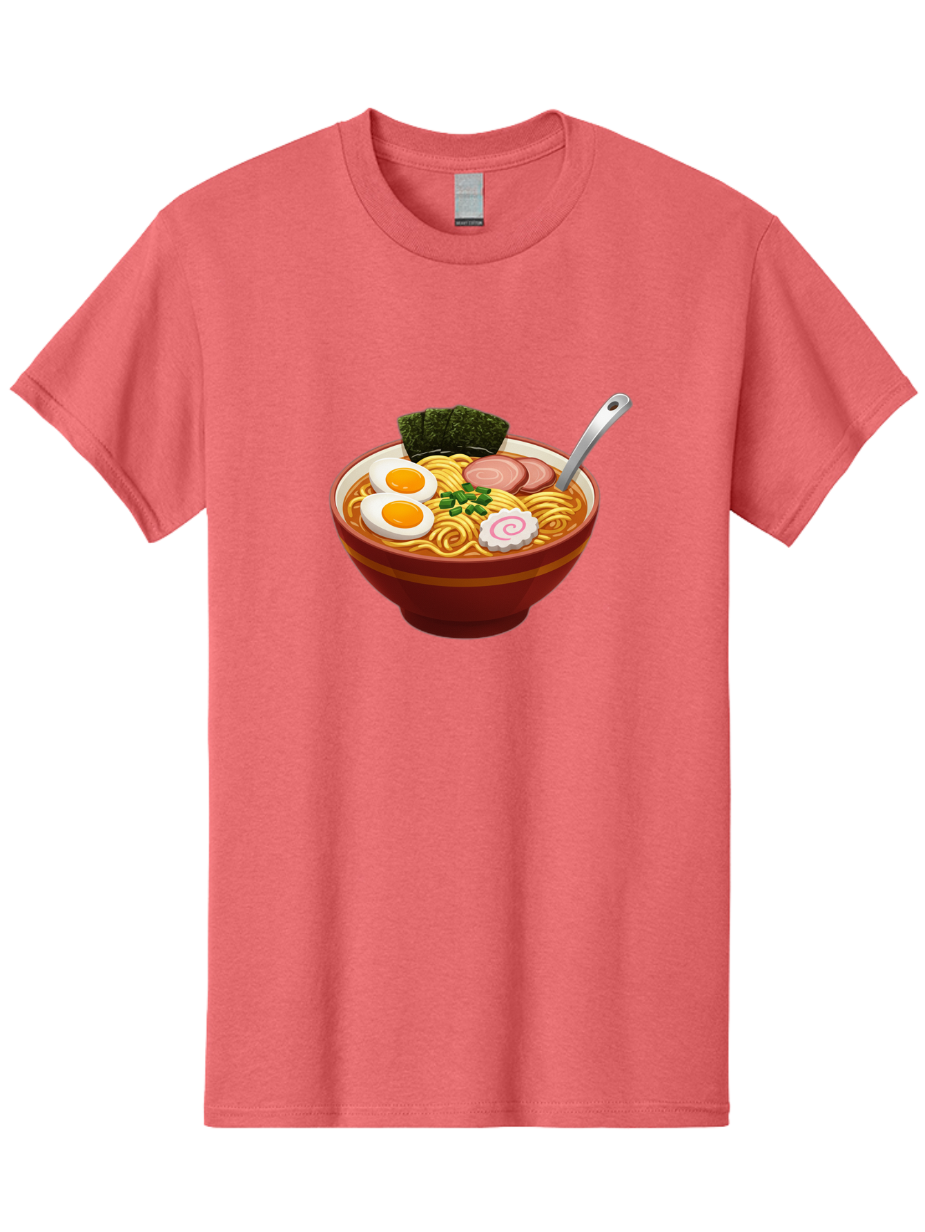 Bowl-Of-Ramen-1 Men'S Graphic Tee, 100% Cotton, Comfortable Casual Summer Wear, Machine Washable, Ramen Noodles, Japanese Cuisine, Savory Broth, Boiled Egg, Green Onions, Seaweed, Sliced Pork, Fish Cake, Silver Spoon Baa197