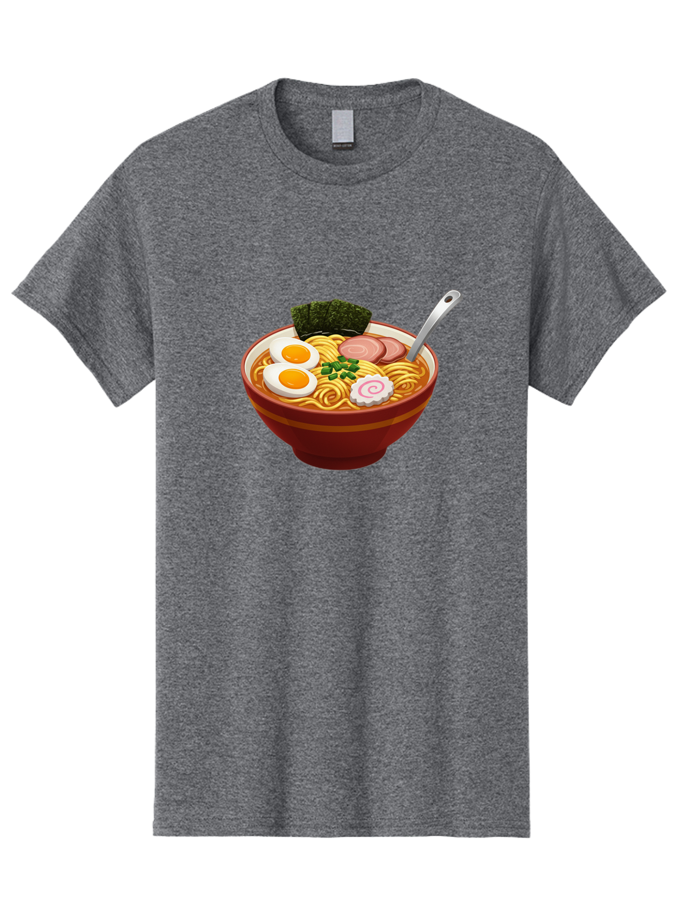 Bowl-Of-Ramen-1 Men'S Graphic Tee, 100% Cotton, Comfortable Casual Summer Wear, Machine Washable, Ramen Noodles, Japanese Cuisine, Savory Broth, Boiled Egg, Green Onions, Seaweed, Sliced Pork, Fish Cake, Silver Spoon Baa197
