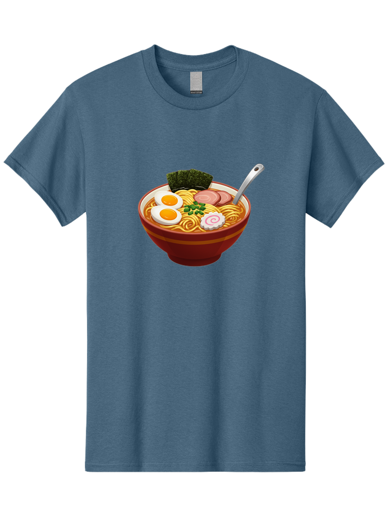 Bowl-Of-Ramen-1 Men'S Graphic Tee, 100% Cotton, Comfortable Casual Summer Wear, Machine Washable, Ramen Noodles, Japanese Cuisine, Savory Broth, Boiled Egg, Green Onions, Seaweed, Sliced Pork, Fish Cake, Silver Spoon Baa197