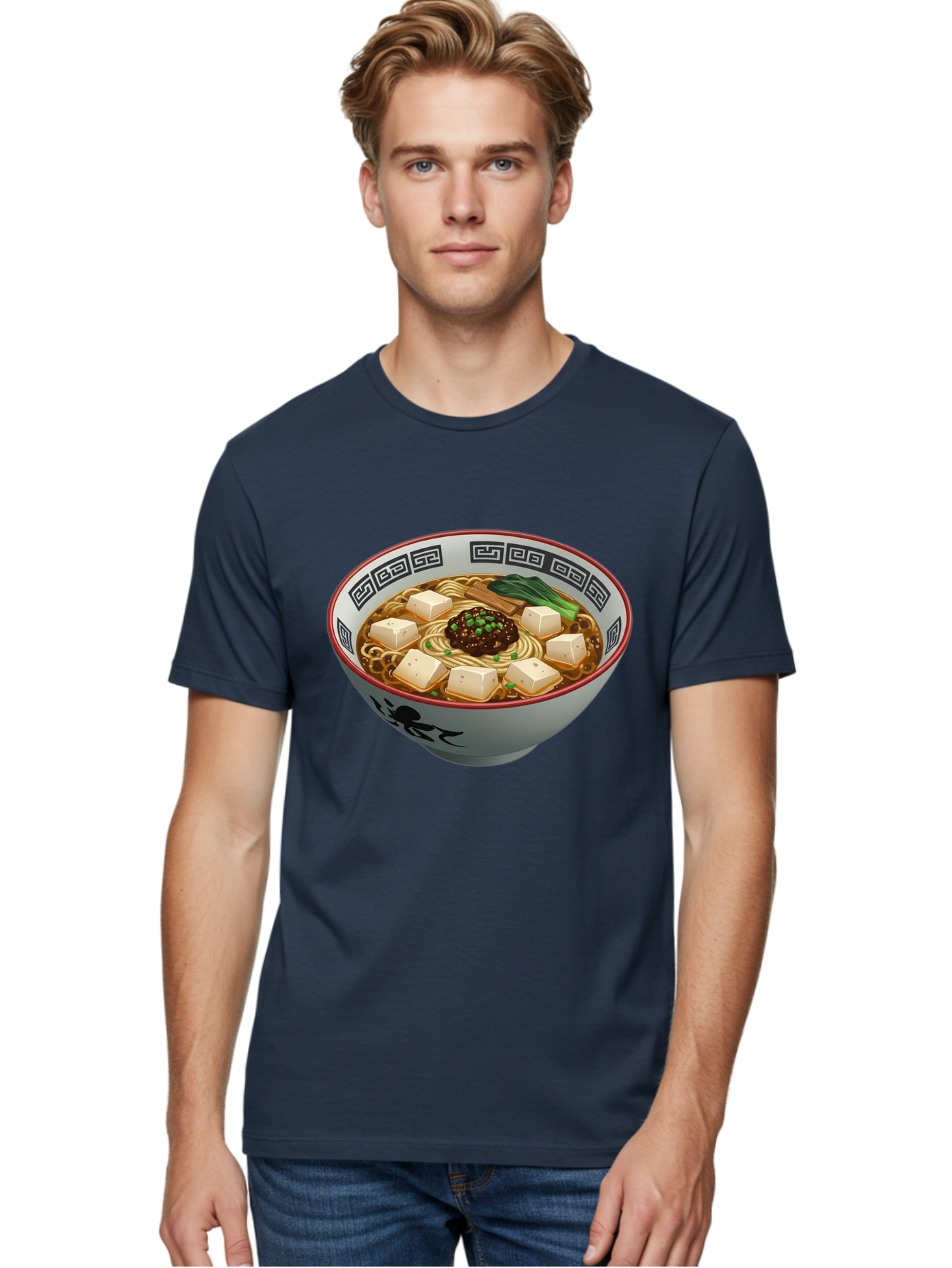 Bowl-Of-Ramen-2 Men'S Graphic Tee, 100% Cotton, Comfortable Casual Summer Wear, Machine Washable, Ramen Noodles, Noodle Soup, Japanese Cuisine, Tofu, Bok Choy, Savory Broth, Asian-Inspired, Delicious Meal, Comforting Food, Hot Soup, Baa198