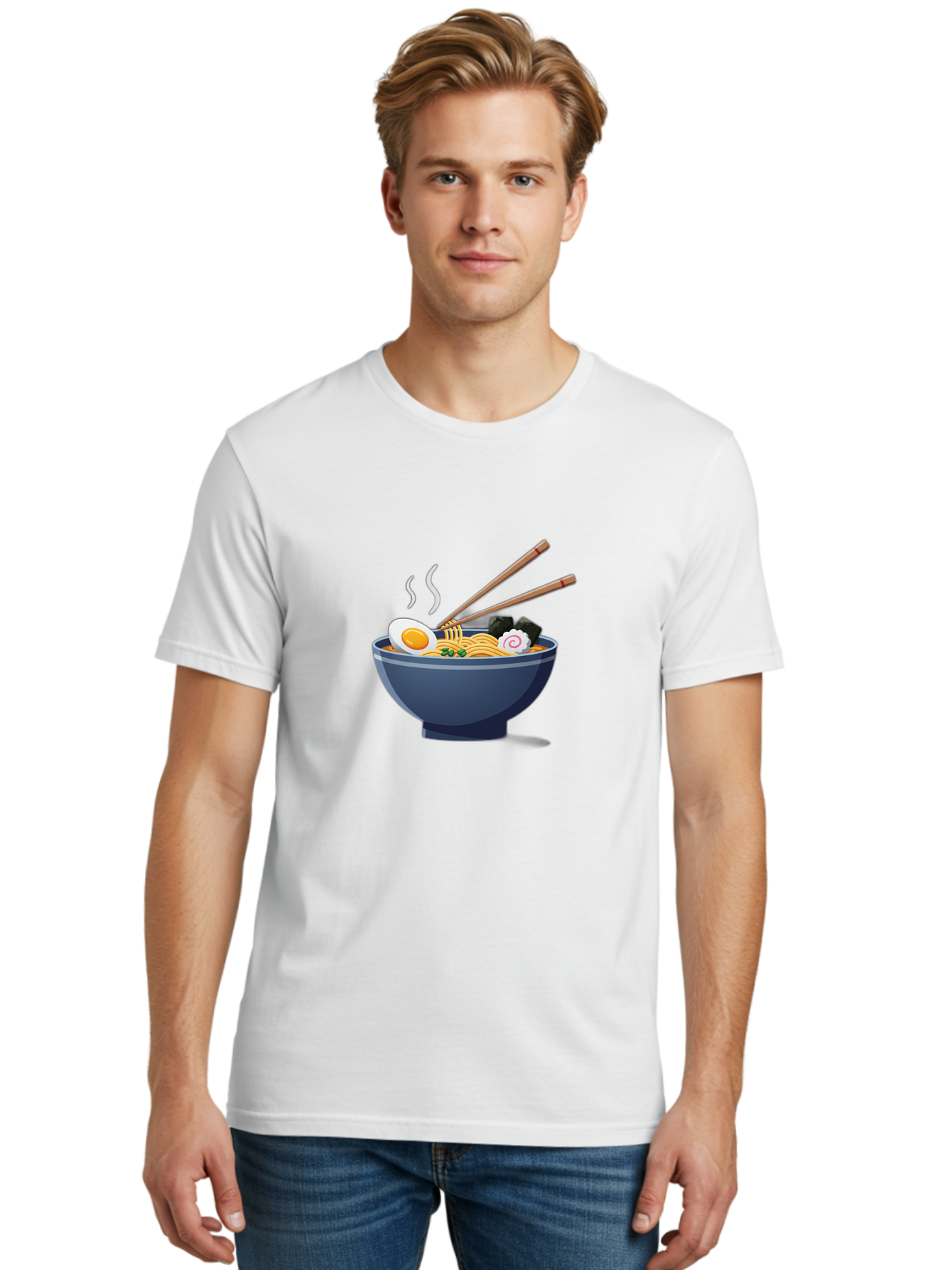 Bowl-Of-Ramen-Noodles Men'S Graphic Tee, 100% Cotton, Comfortable Casual Summer Wear, Machine Washable, Steaming Hot Ramen, Japanese Cuisine, Boiled Egg, Green Onions, Black Mushrooms, Wooden Chopsticks, Savory Flavors, Comfort Food, Baa199
