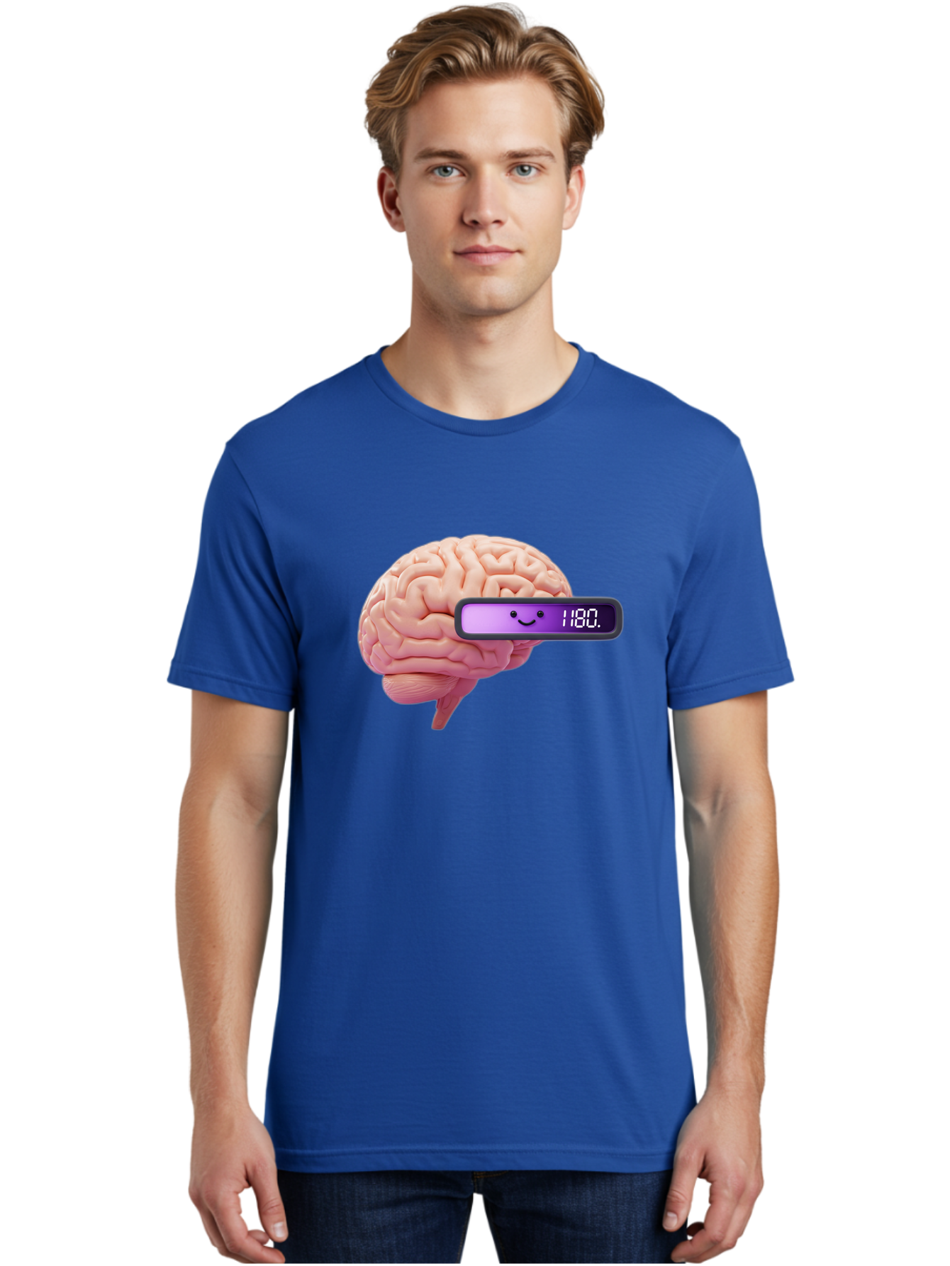 Brain-180 Men'S Graphic Tee, 100% Cotton, Comfortable Casual Summer Wear, Machine Washable, Human Brain, Brain Health, Mental Wellness, Mood Score, Happy Face, Score 180, Emotional Intelligence, Mental State Baa201