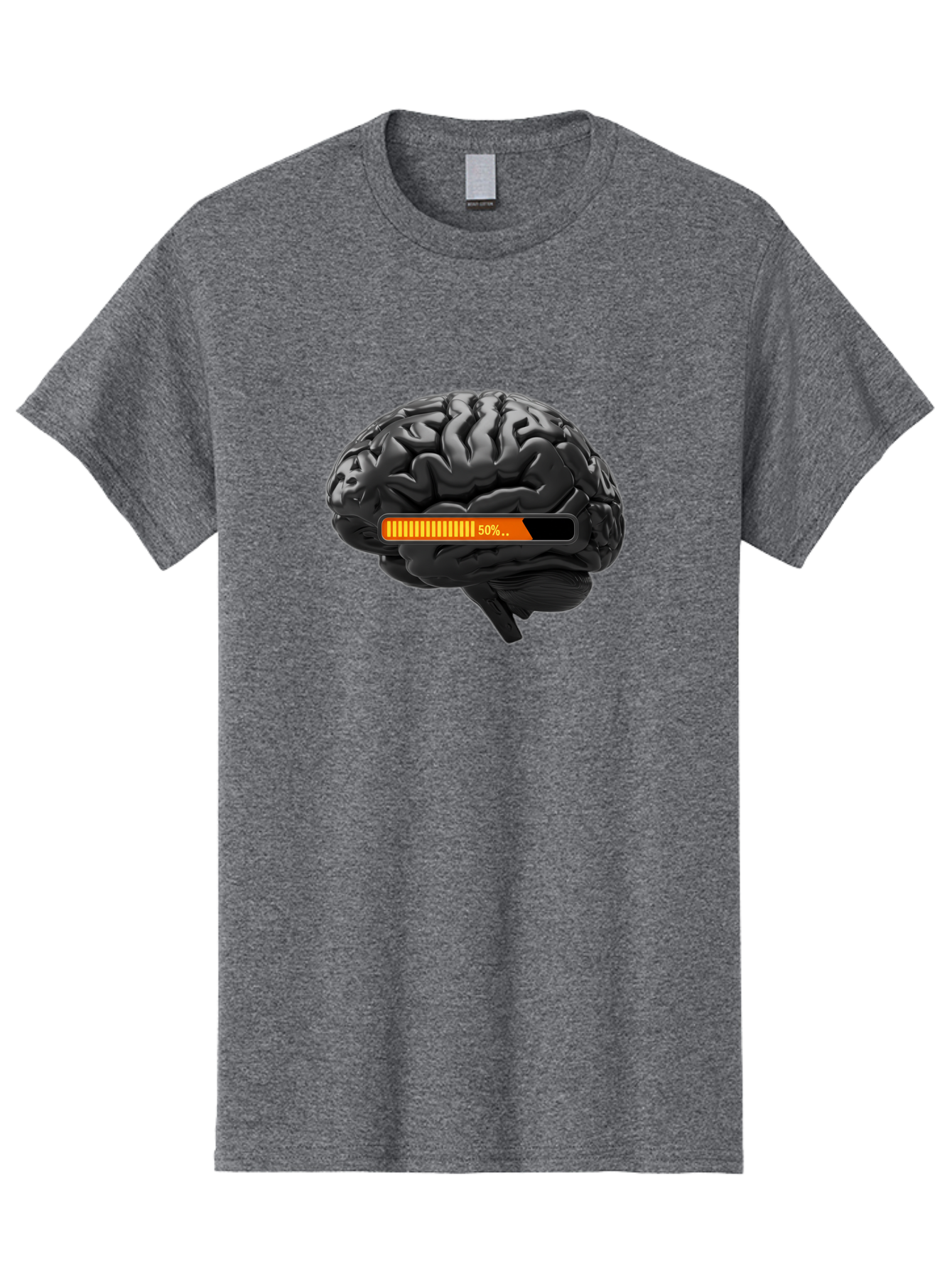 Brain-50 Men'S Graphic Tee, 100% Cotton, Comfortable Casual Summer Wear, Machine Washable, Human Brain, 50% Charged, Battery Icon, Progress Bar, Cognitive Function, Mental Capacity, Intelligence, Knowledge Baa202