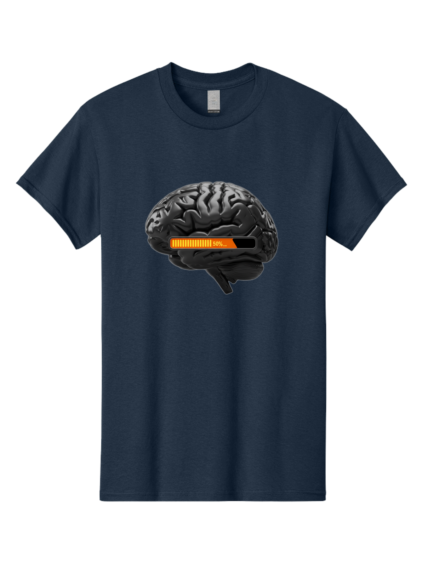 Brain-50 Men'S Graphic Tee, 100% Cotton, Comfortable Casual Summer Wear, Machine Washable, Human Brain, 50% Charged, Battery Icon, Progress Bar, Cognitive Function, Mental Capacity, Intelligence, Knowledge Baa202