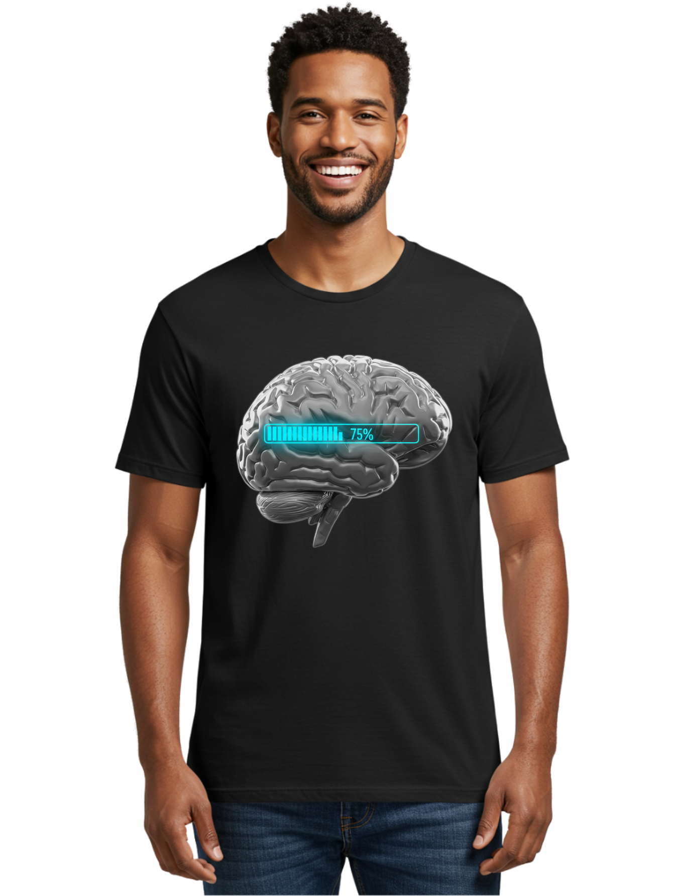 Brain-75 Men'S Graphic Tee, 100% Cotton, Comfortable Casual Summer Wear, Machine Washable, Human Brain, Cognitive Function, Mental Capacity, Brain Activity, Neurological Health, Mental Performance, 75% Battery, Brain Power Baa203