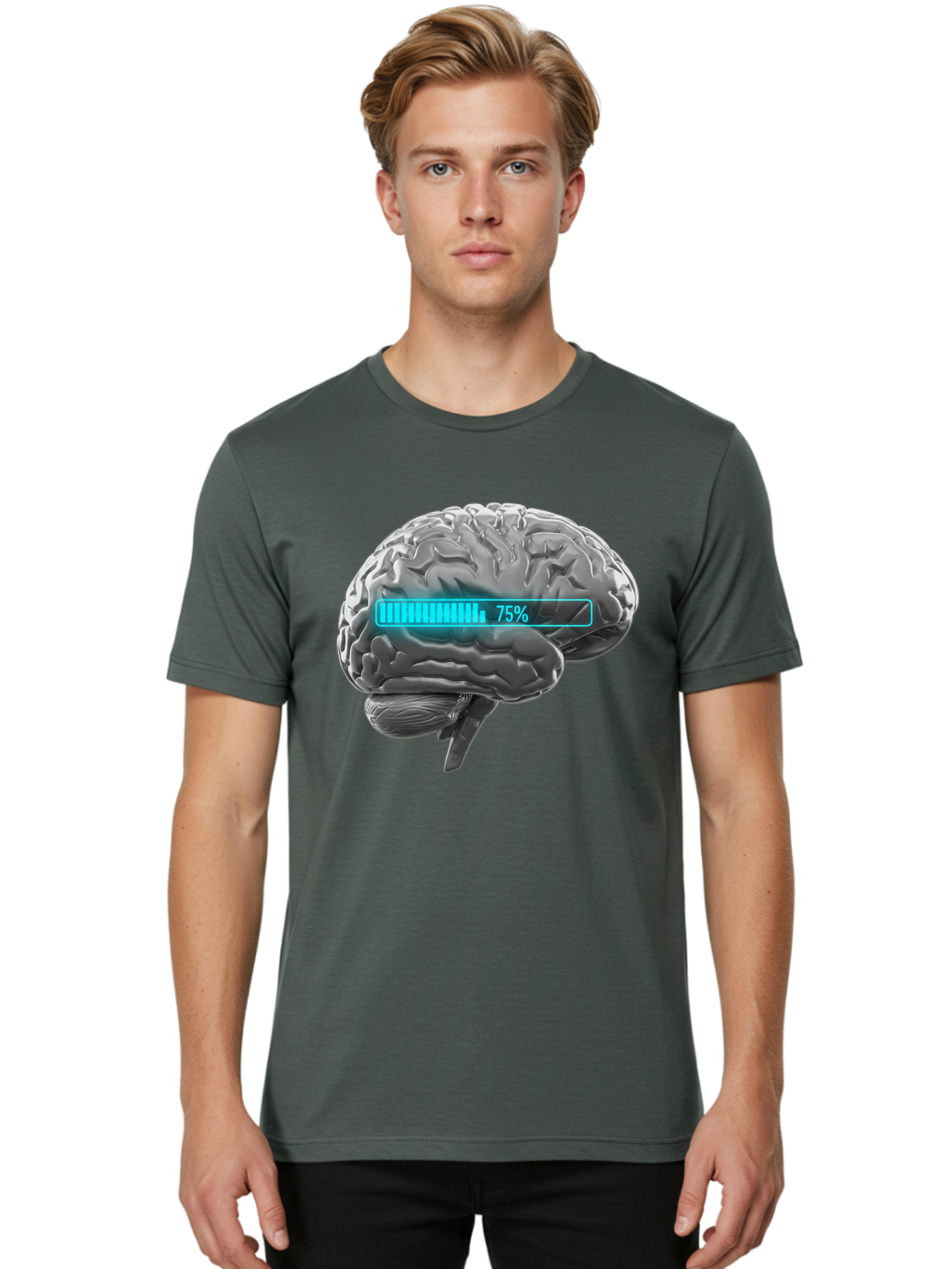 Brain-75 Men'S Graphic Tee, 100% Cotton, Comfortable Casual Summer Wear, Machine Washable, Human Brain, Cognitive Function, Mental Capacity, Brain Activity, Neurological Health, Mental Performance, 75% Battery, Brain Power Baa203