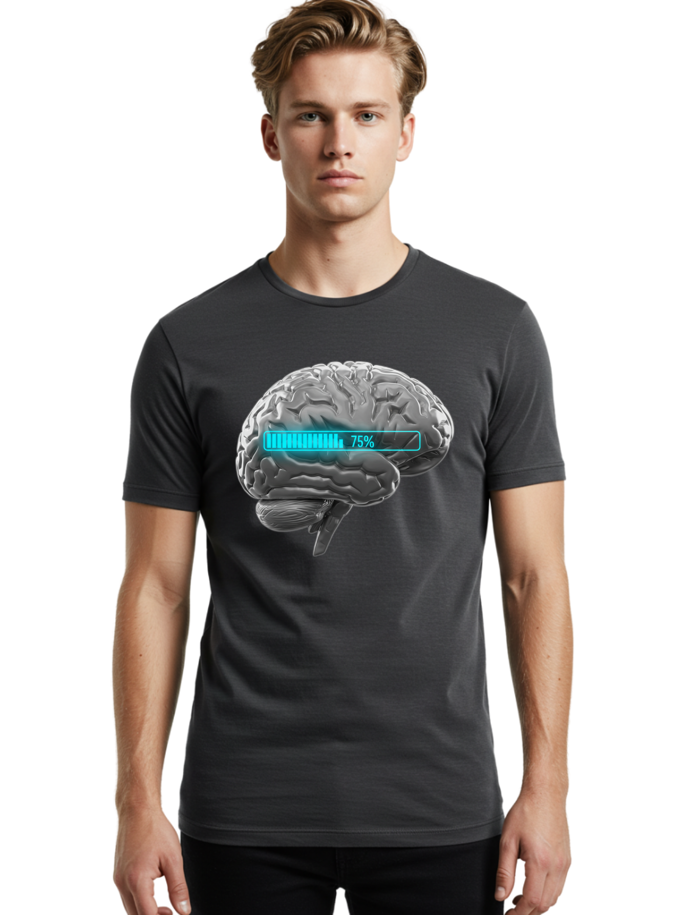 Brain-75 Men'S Graphic Tee, 100% Cotton, Comfortable Casual Summer Wear, Machine Washable, Human Brain, Cognitive Function, Mental Capacity, Brain Activity, Neurological Health, Mental Performance, 75% Battery, Brain Power Baa203
