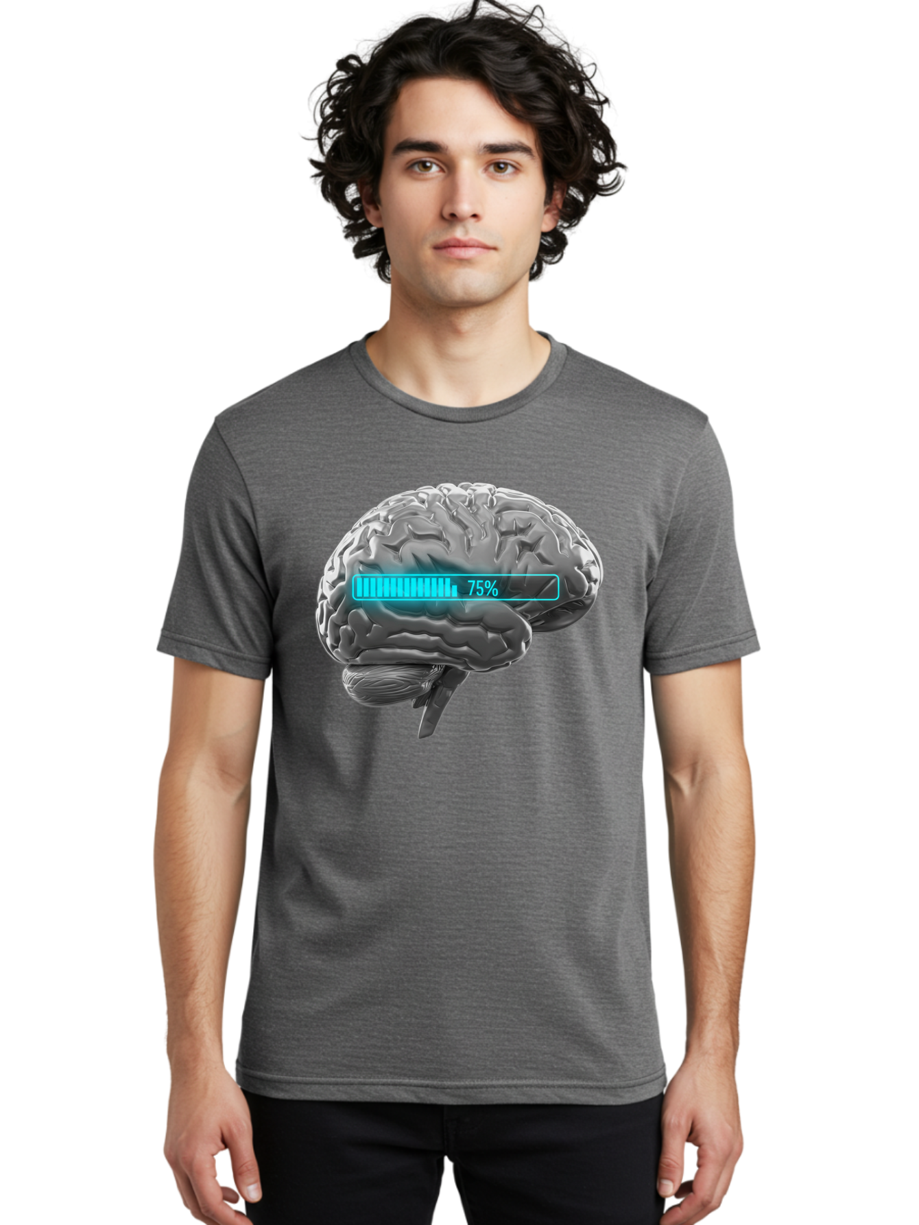 Brain-75 Men'S Graphic Tee, 100% Cotton, Comfortable Casual Summer Wear, Machine Washable, Human Brain, Cognitive Function, Mental Capacity, Brain Activity, Neurological Health, Mental Performance, 75% Battery, Brain Power Baa203