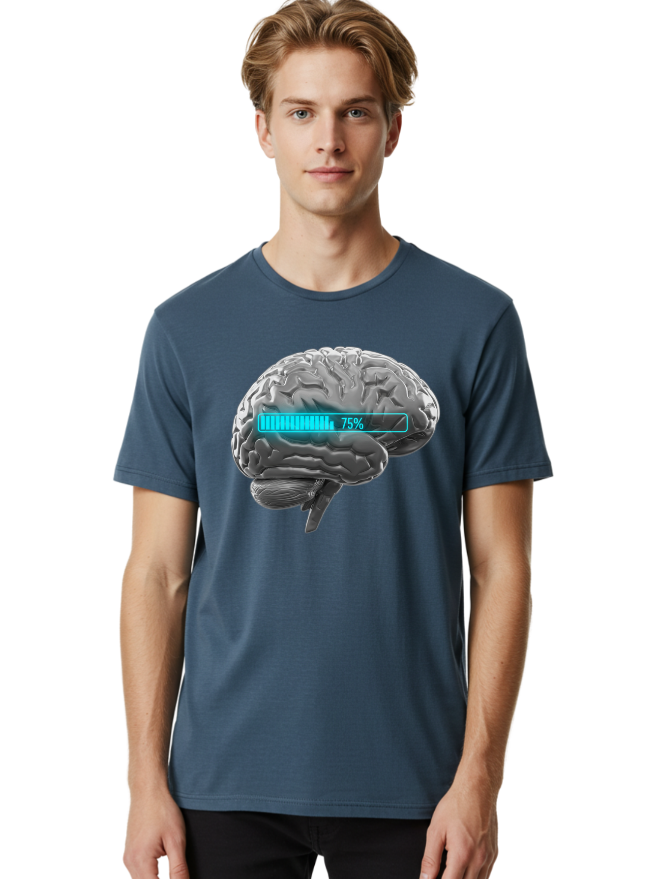 Brain-75 Men'S Graphic Tee, 100% Cotton, Comfortable Casual Summer Wear, Machine Washable, Human Brain, Cognitive Function, Mental Capacity, Brain Activity, Neurological Health, Mental Performance, 75% Battery, Brain Power Baa203