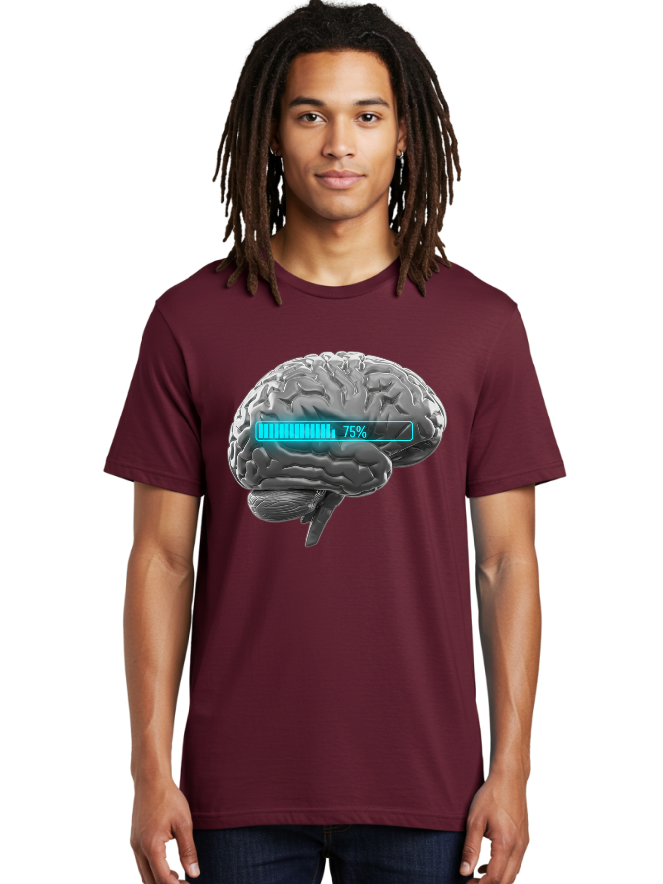 Brain-75 Men'S Graphic Tee, 100% Cotton, Comfortable Casual Summer Wear, Machine Washable, Human Brain, Cognitive Function, Mental Capacity, Brain Activity, Neurological Health, Mental Performance, 75% Battery, Brain Power Baa203