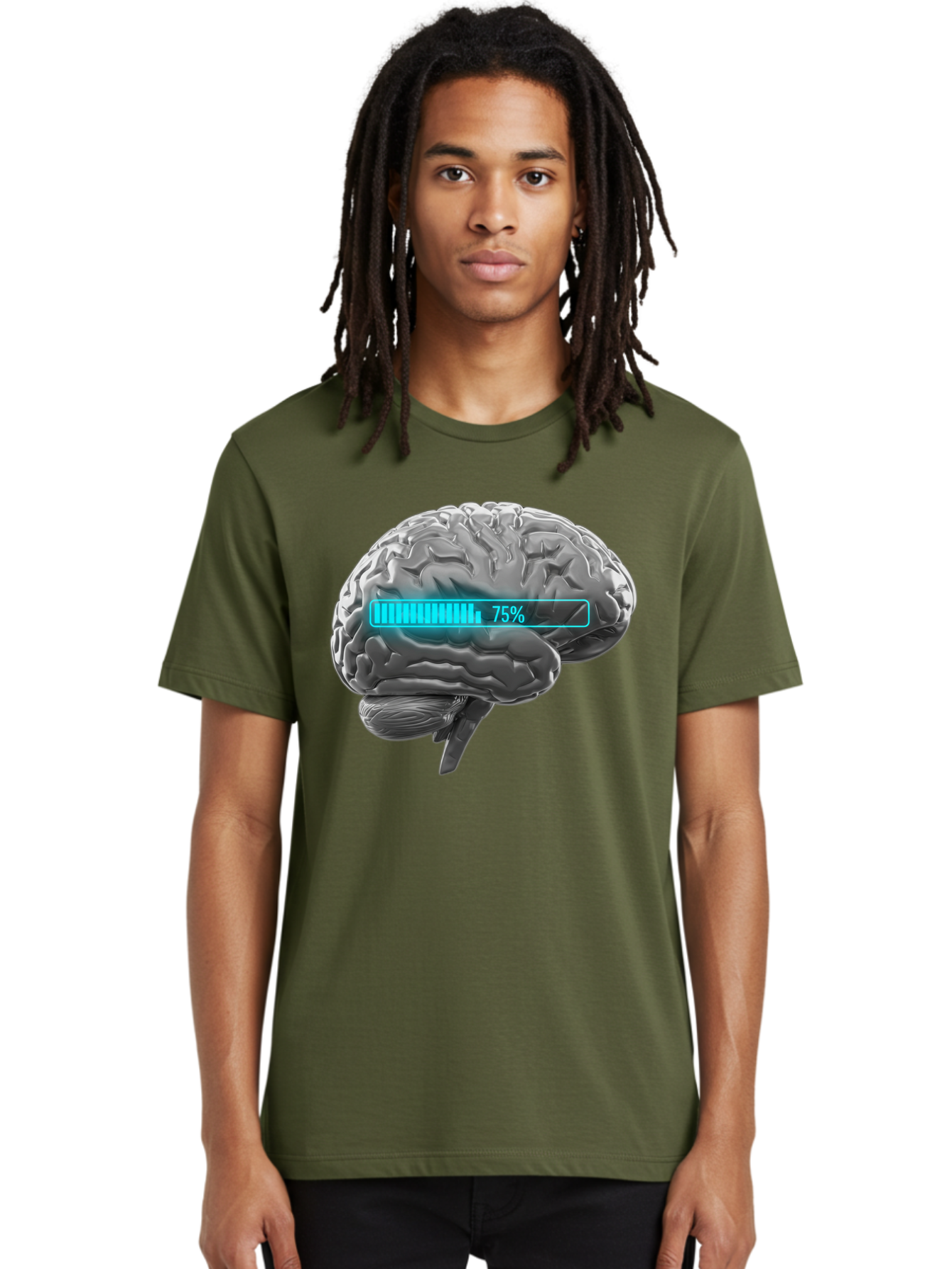 Brain-75 Men'S Graphic Tee, 100% Cotton, Comfortable Casual Summer Wear, Machine Washable, Human Brain, Cognitive Function, Mental Capacity, Brain Activity, Neurological Health, Mental Performance, 75% Battery, Brain Power Baa203