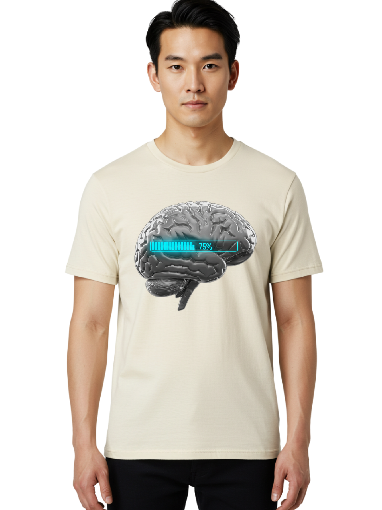Brain-75 Men'S Graphic Tee, 100% Cotton, Comfortable Casual Summer Wear, Machine Washable, Human Brain, Cognitive Function, Mental Capacity, Brain Activity, Neurological Health, Mental Performance, 75% Battery, Brain Power Baa203