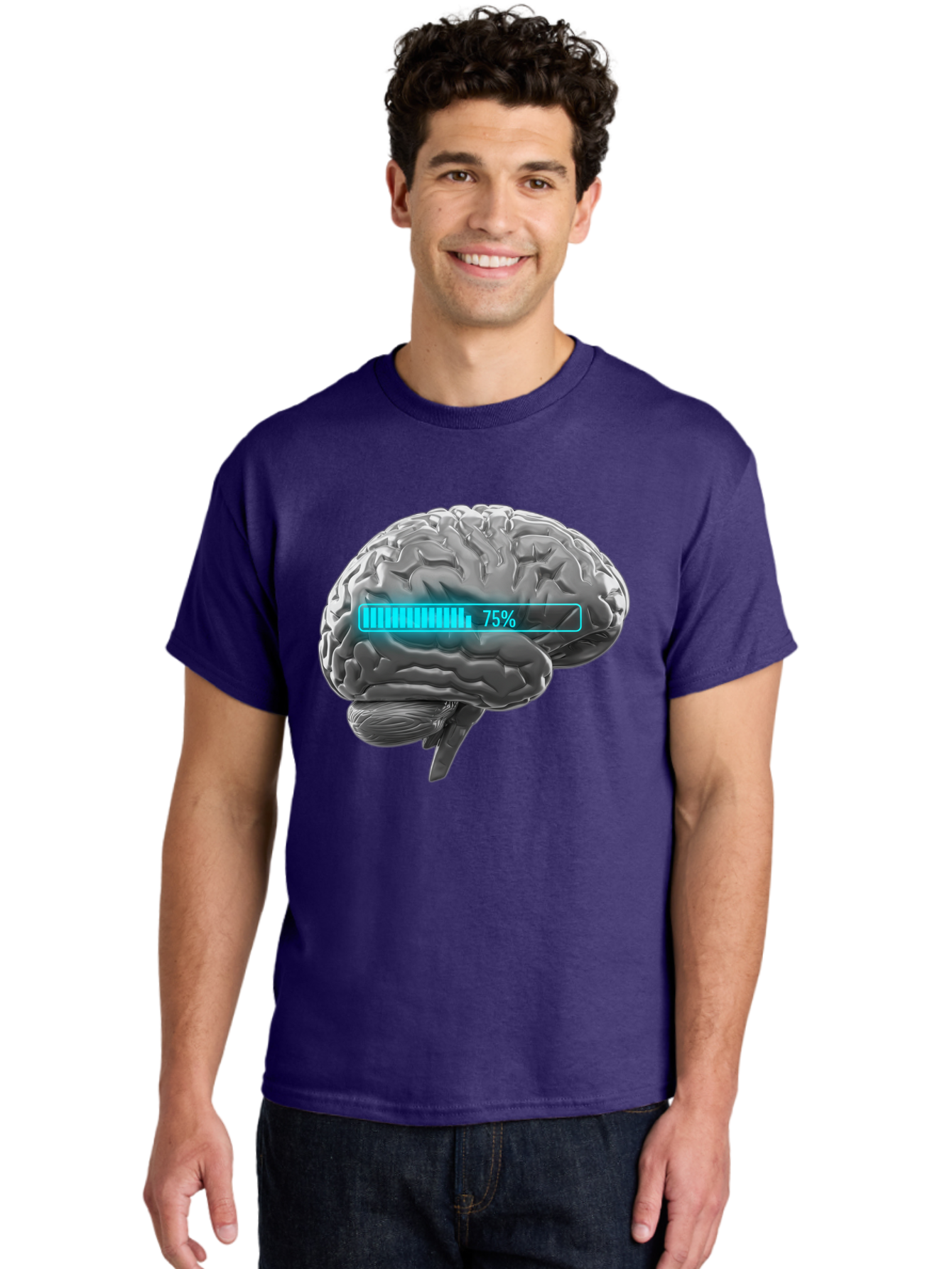 Brain-75 Men'S Graphic Tee, 100% Cotton, Comfortable Casual Summer Wear, Machine Washable, Human Brain, Cognitive Function, Mental Capacity, Brain Activity, Neurological Health, Mental Performance, 75% Battery, Brain Power Baa203