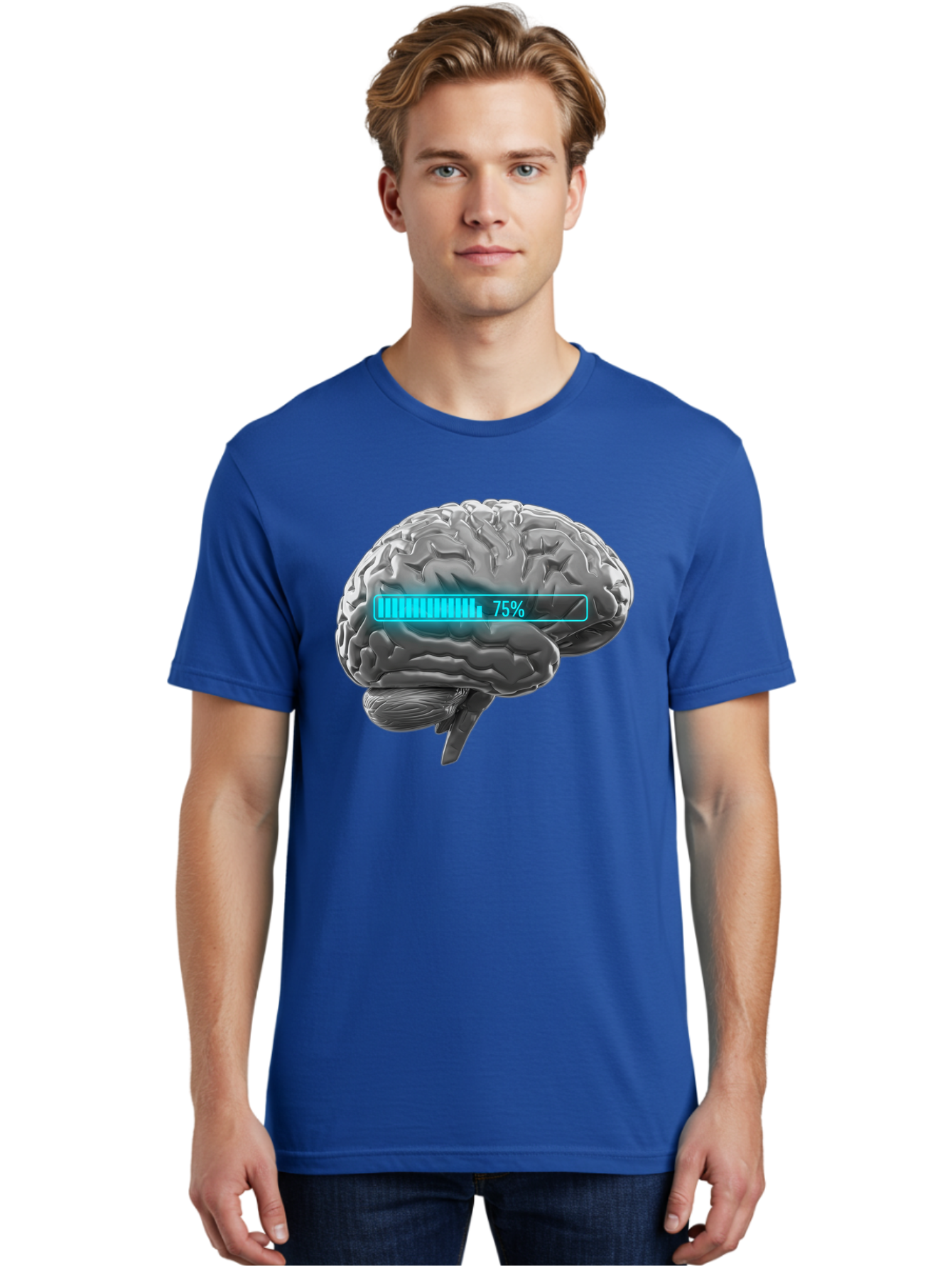Brain-75 Men'S Graphic Tee, 100% Cotton, Comfortable Casual Summer Wear, Machine Washable, Human Brain, Cognitive Function, Mental Capacity, Brain Activity, Neurological Health, Mental Performance, 75% Battery, Brain Power Baa203