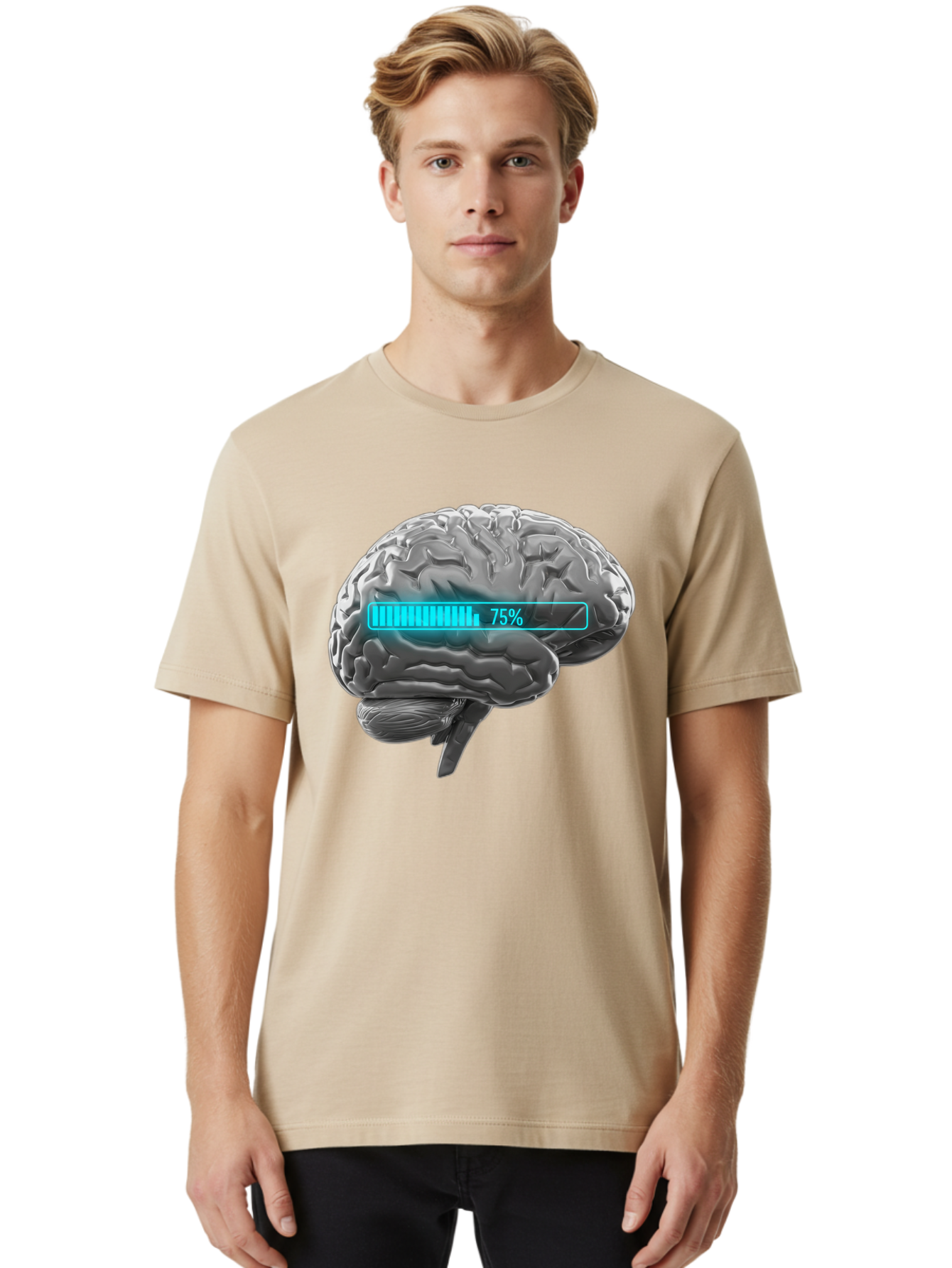 Brain-75 Men'S Graphic Tee, 100% Cotton, Comfortable Casual Summer Wear, Machine Washable, Human Brain, Cognitive Function, Mental Capacity, Brain Activity, Neurological Health, Mental Performance, 75% Battery, Brain Power Baa203
