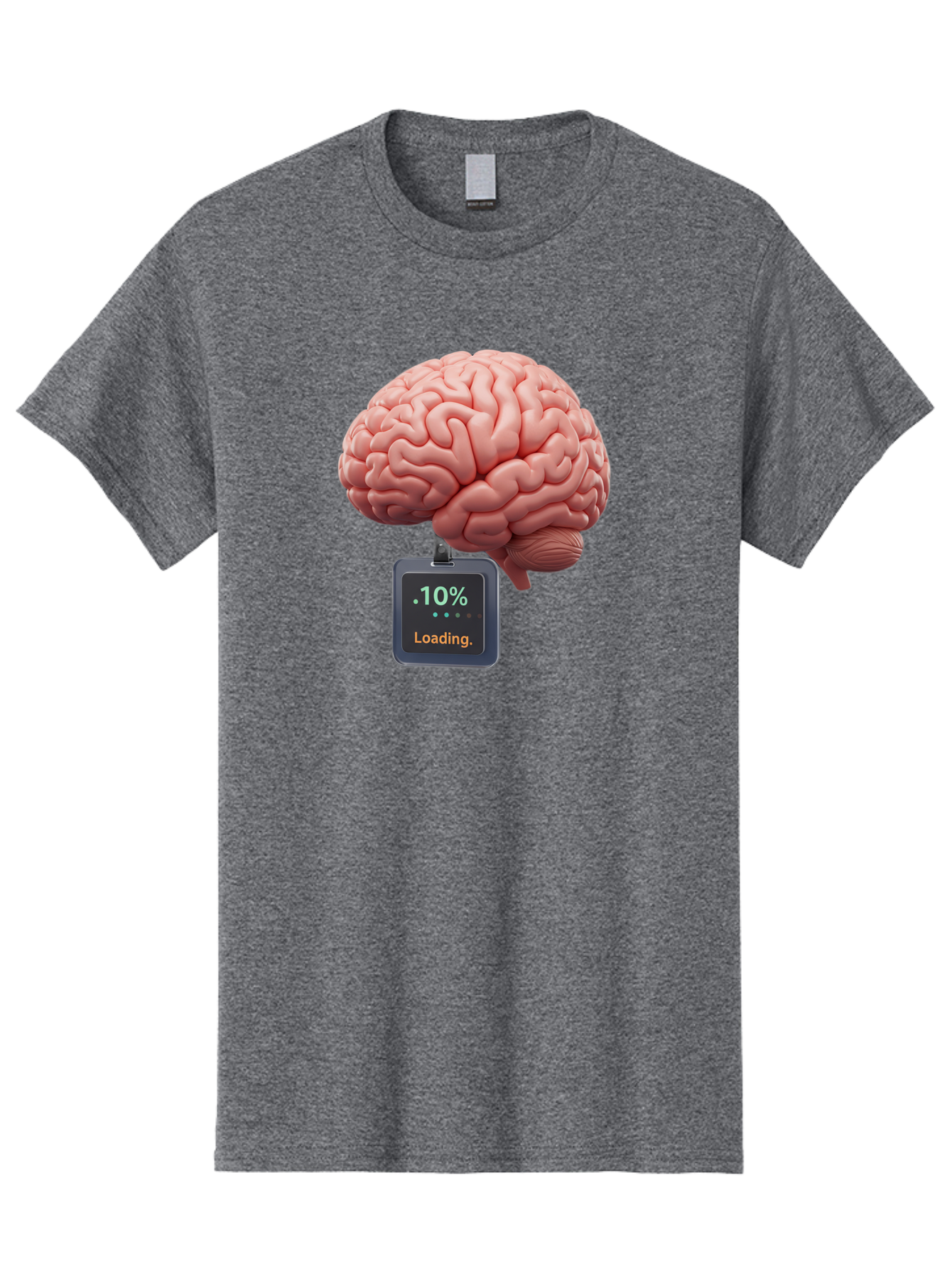 Brain-Charging Men'S Graphic Tee, 100% Cotton, Comfortable Casual Summer Wear, Machine Washable, Human Brain, Digital Loading, 10 Percent, Cognitive Function, Mental Processing, Progress Bar, Brain Power, Neural Activity Baa206