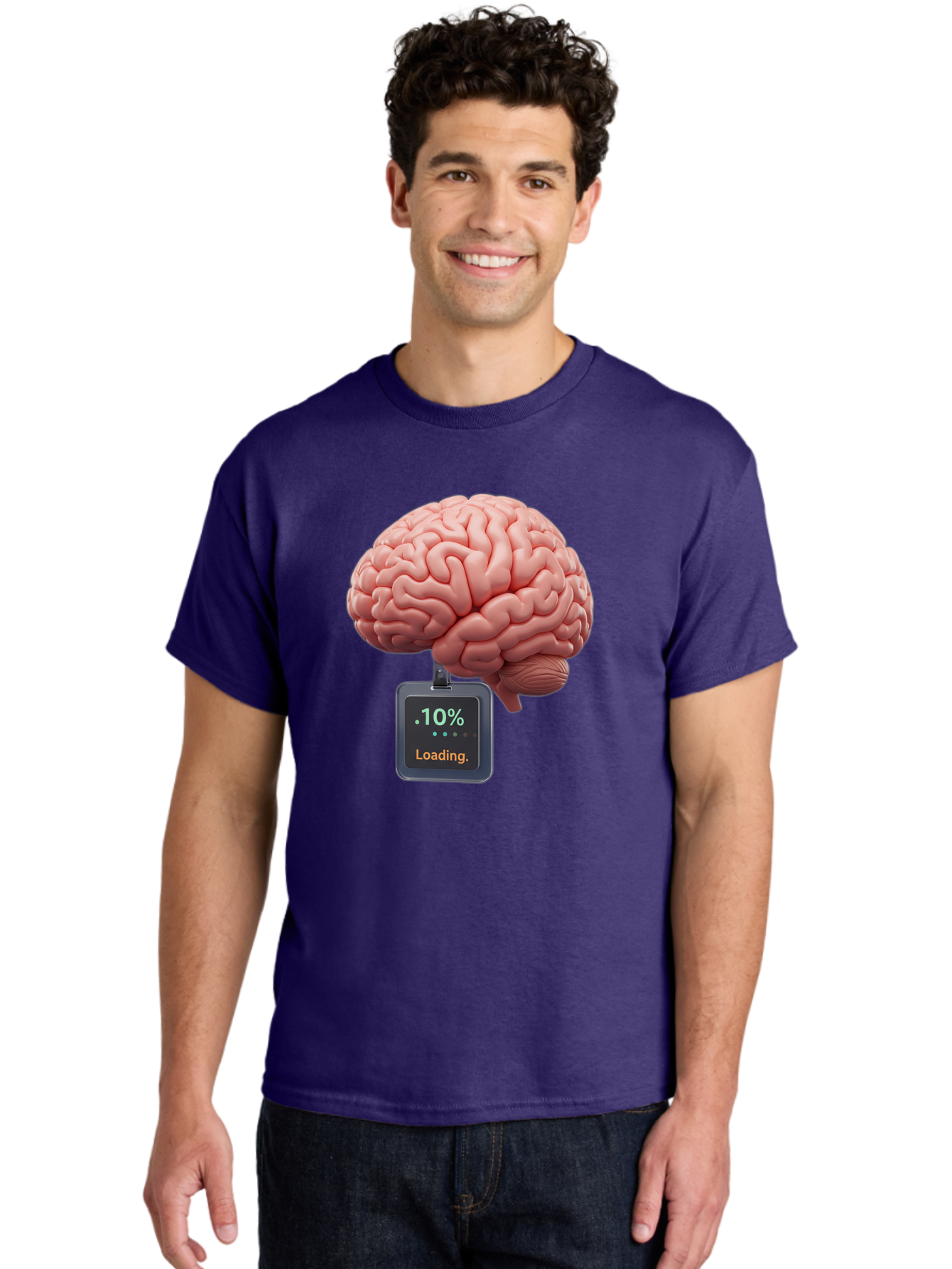 Brain-Charging Men'S Graphic Tee, 100% Cotton, Comfortable Casual Summer Wear, Machine Washable, Human Brain, Digital Loading, 10 Percent, Cognitive Function, Mental Processing, Progress Bar, Brain Power, Neural Activity Baa206