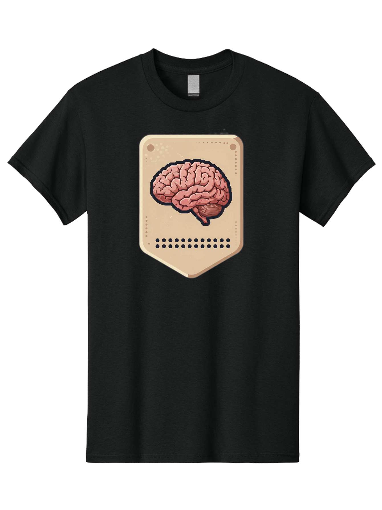 Brain-Icon-1 Men'S Graphic Tee, 100% Cotton, Comfortable Casual Summer Wear, Machine Washable, Human Brain Illustration, Pinkish-Red Brain, Black Outline, Beige Background, Perforated Edge, Small Holes, Brain Anatomy, Cognitive Function, Baa209