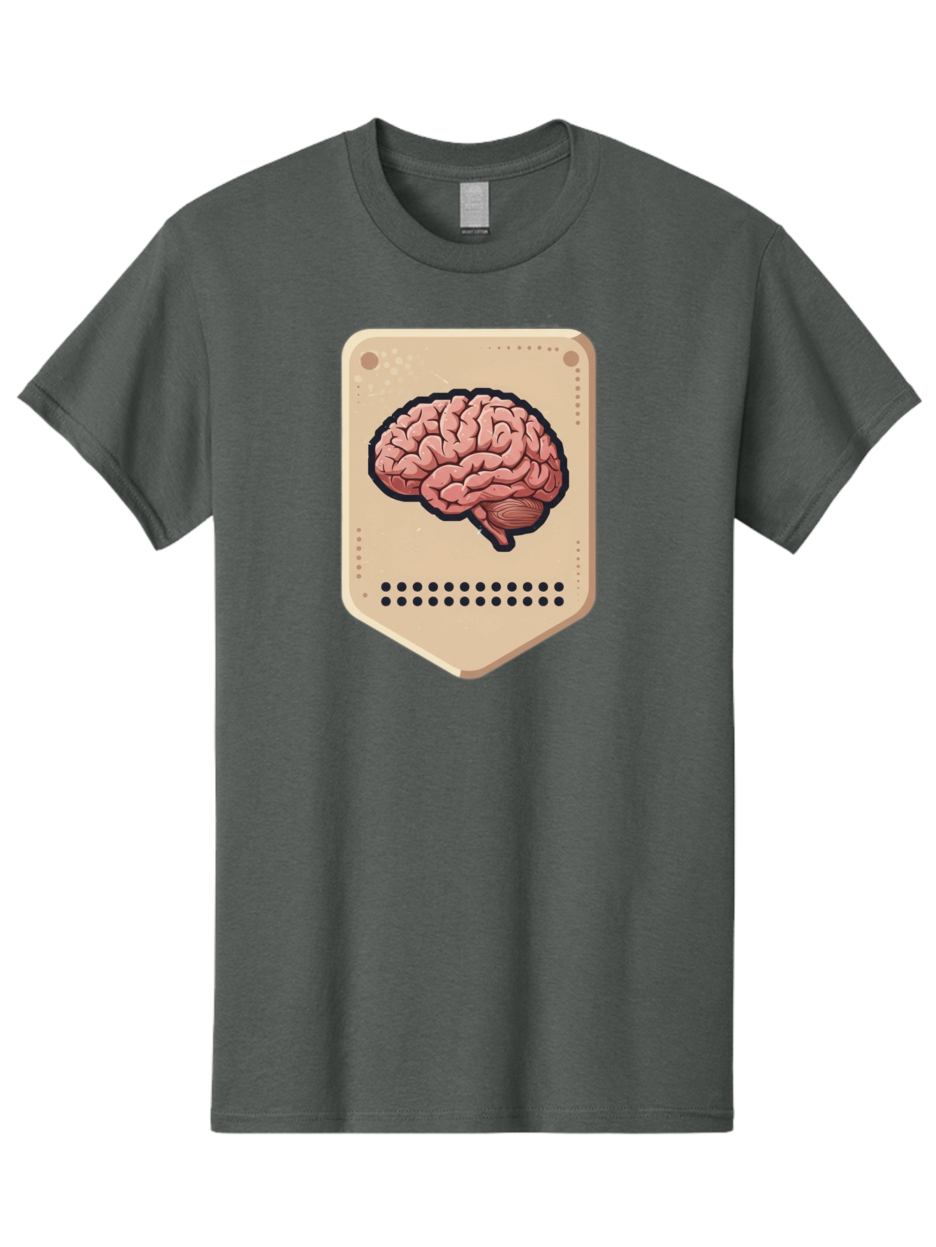 Brain-Icon-1 Men'S Graphic Tee, 100% Cotton, Comfortable Casual Summer Wear, Machine Washable, Human Brain Illustration, Pinkish-Red Brain, Black Outline, Beige Background, Perforated Edge, Small Holes, Brain Anatomy, Cognitive Function, Baa209