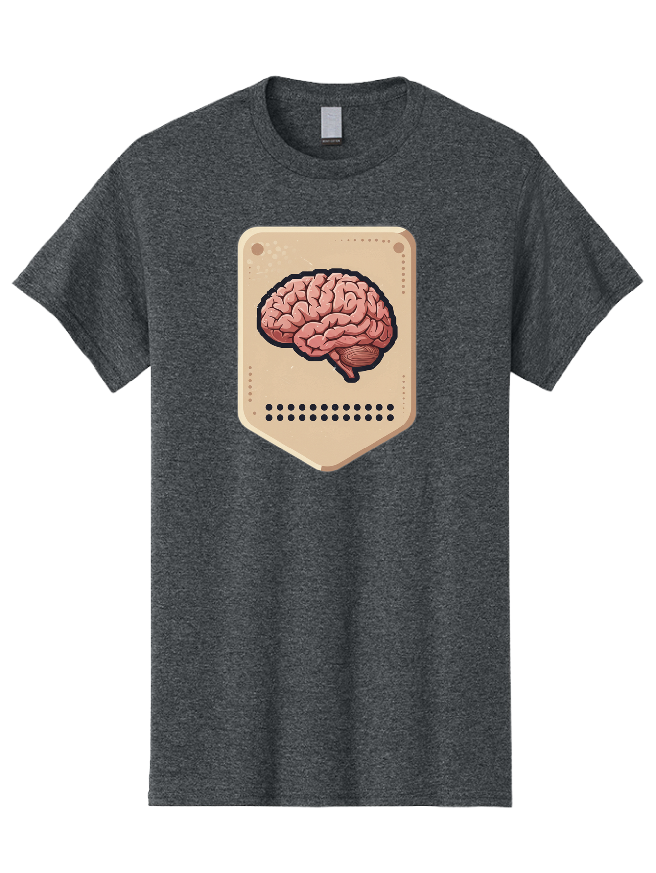 Brain-Icon-1 Men'S Graphic Tee, 100% Cotton, Comfortable Casual Summer Wear, Machine Washable, Human Brain Illustration, Pinkish-Red Brain, Black Outline, Beige Background, Perforated Edge, Small Holes, Brain Anatomy, Cognitive Function, Baa209