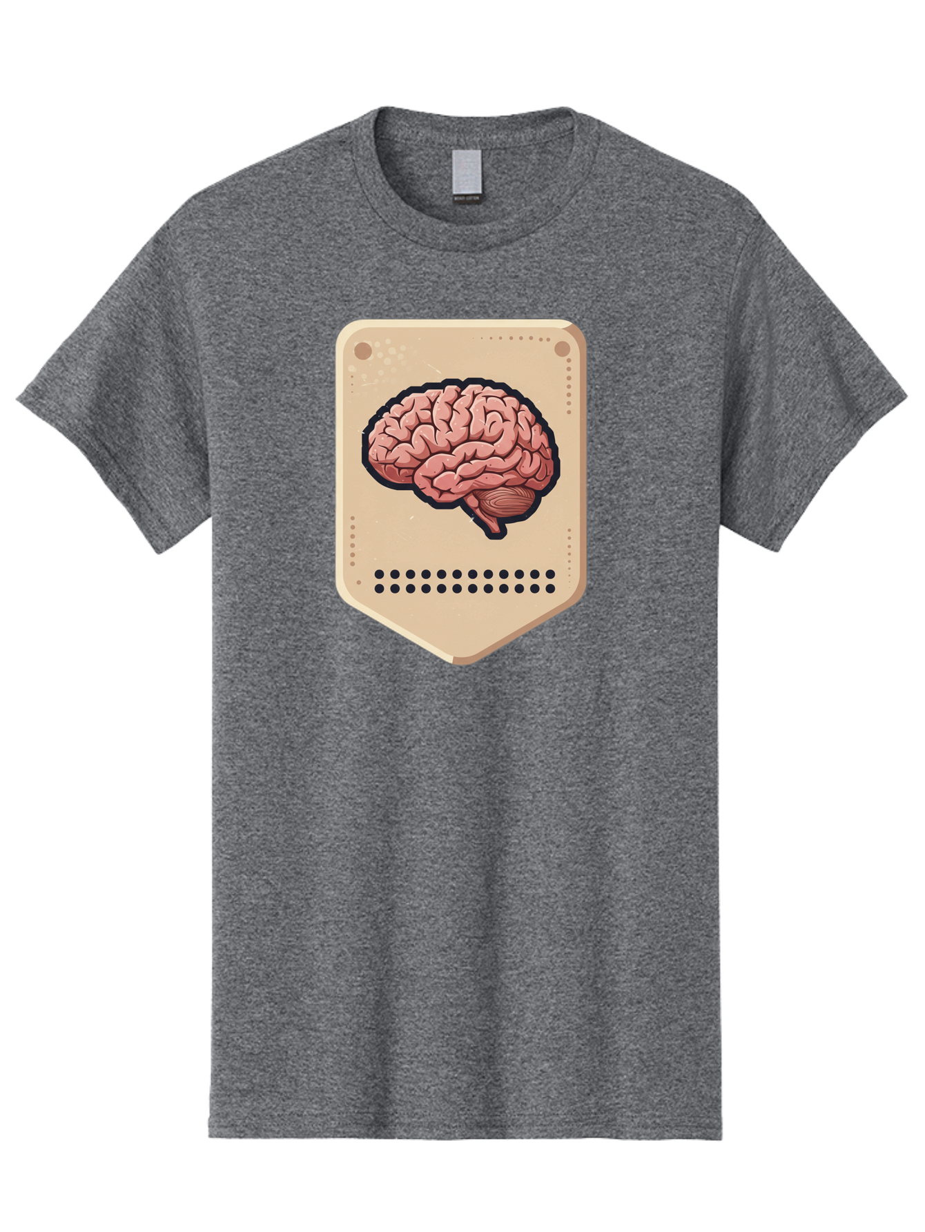 Brain-Icon-1 Men'S Graphic Tee, 100% Cotton, Comfortable Casual Summer Wear, Machine Washable, Human Brain Illustration, Pinkish-Red Brain, Black Outline, Beige Background, Perforated Edge, Small Holes, Brain Anatomy, Cognitive Function, Baa209