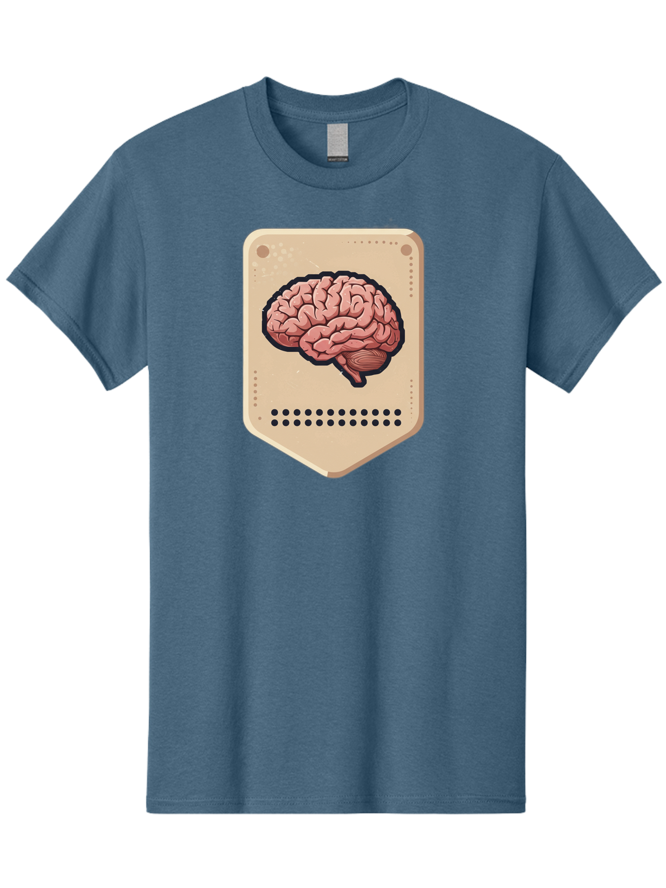 Brain-Icon-1 Men'S Graphic Tee, 100% Cotton, Comfortable Casual Summer Wear, Machine Washable, Human Brain Illustration, Pinkish-Red Brain, Black Outline, Beige Background, Perforated Edge, Small Holes, Brain Anatomy, Cognitive Function, Baa209