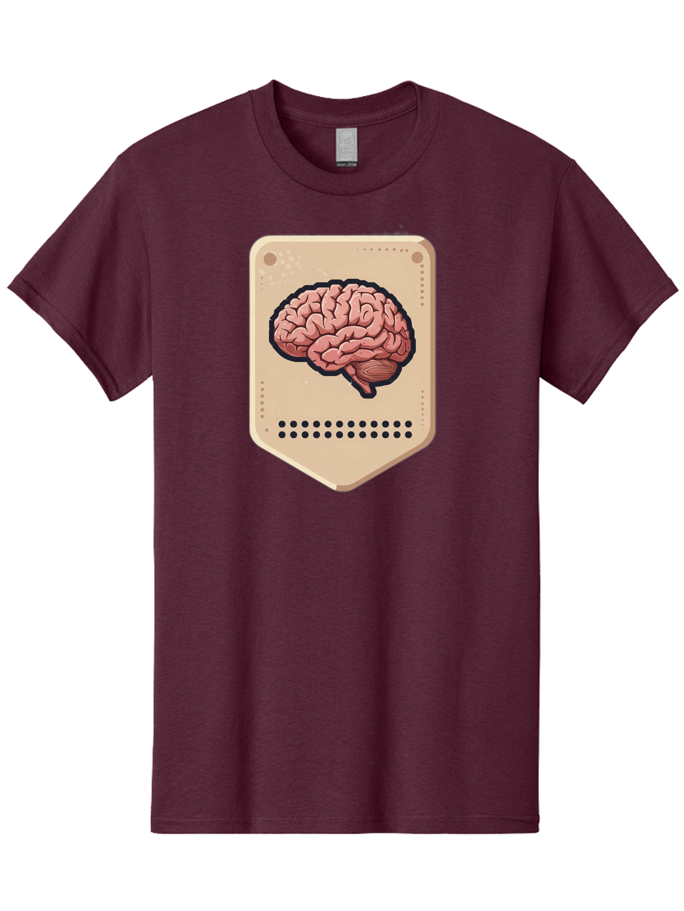 Brain-Icon-1 Men'S Graphic Tee, 100% Cotton, Comfortable Casual Summer Wear, Machine Washable, Human Brain Illustration, Pinkish-Red Brain, Black Outline, Beige Background, Perforated Edge, Small Holes, Brain Anatomy, Cognitive Function, Baa209