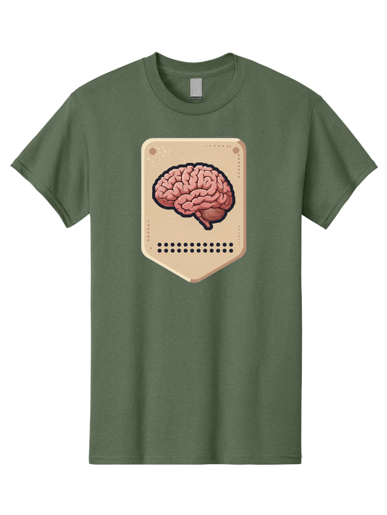 Brain-Icon-1 Men'S Graphic Tee, 100% Cotton, Comfortable Casual Summer Wear, Machine Washable, Human Brain Illustration, Pinkish-Red Brain, Black Outline, Beige Background, Perforated Edge, Small Holes, Brain Anatomy, Cognitive Function, Baa209