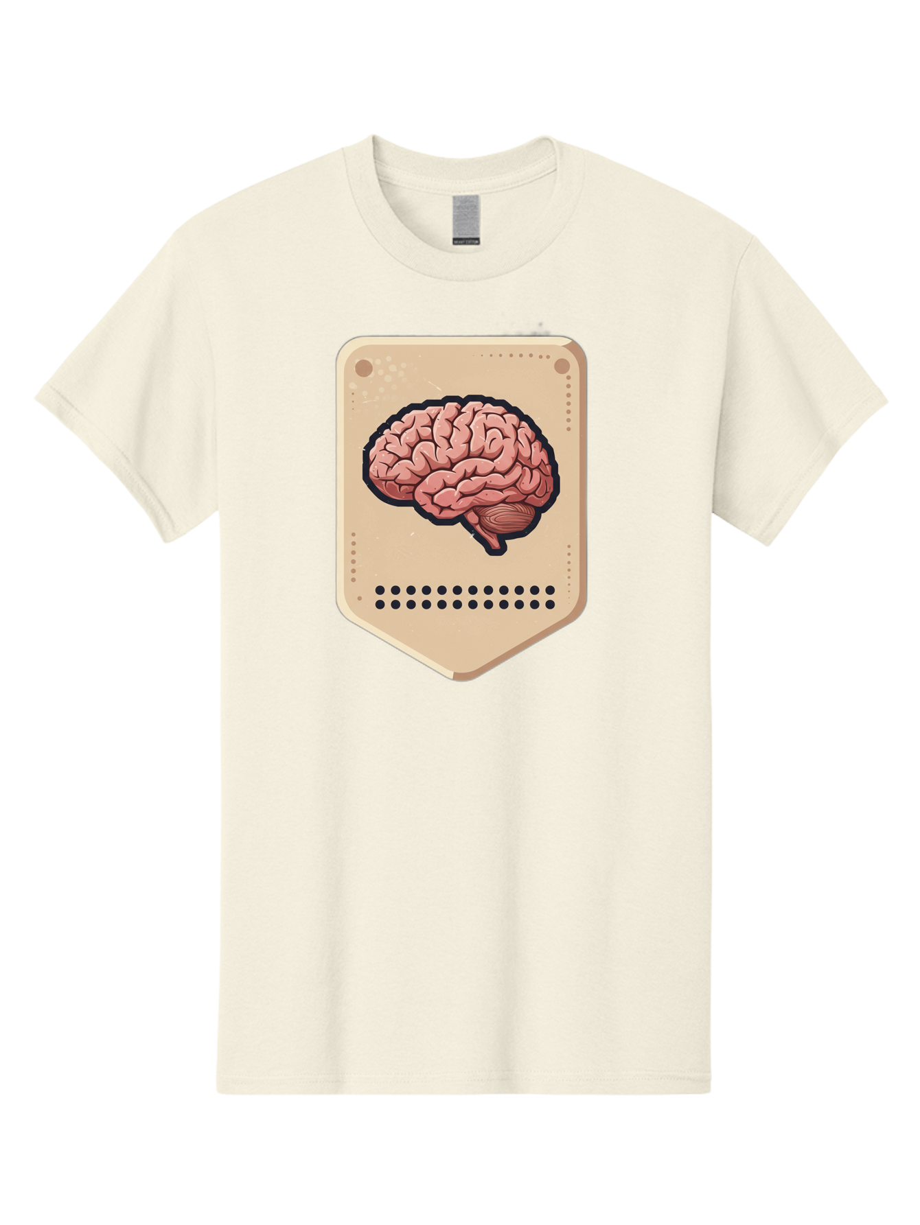 Brain-Icon-1 Men'S Graphic Tee, 100% Cotton, Comfortable Casual Summer Wear, Machine Washable, Human Brain Illustration, Pinkish-Red Brain, Black Outline, Beige Background, Perforated Edge, Small Holes, Brain Anatomy, Cognitive Function, Baa209