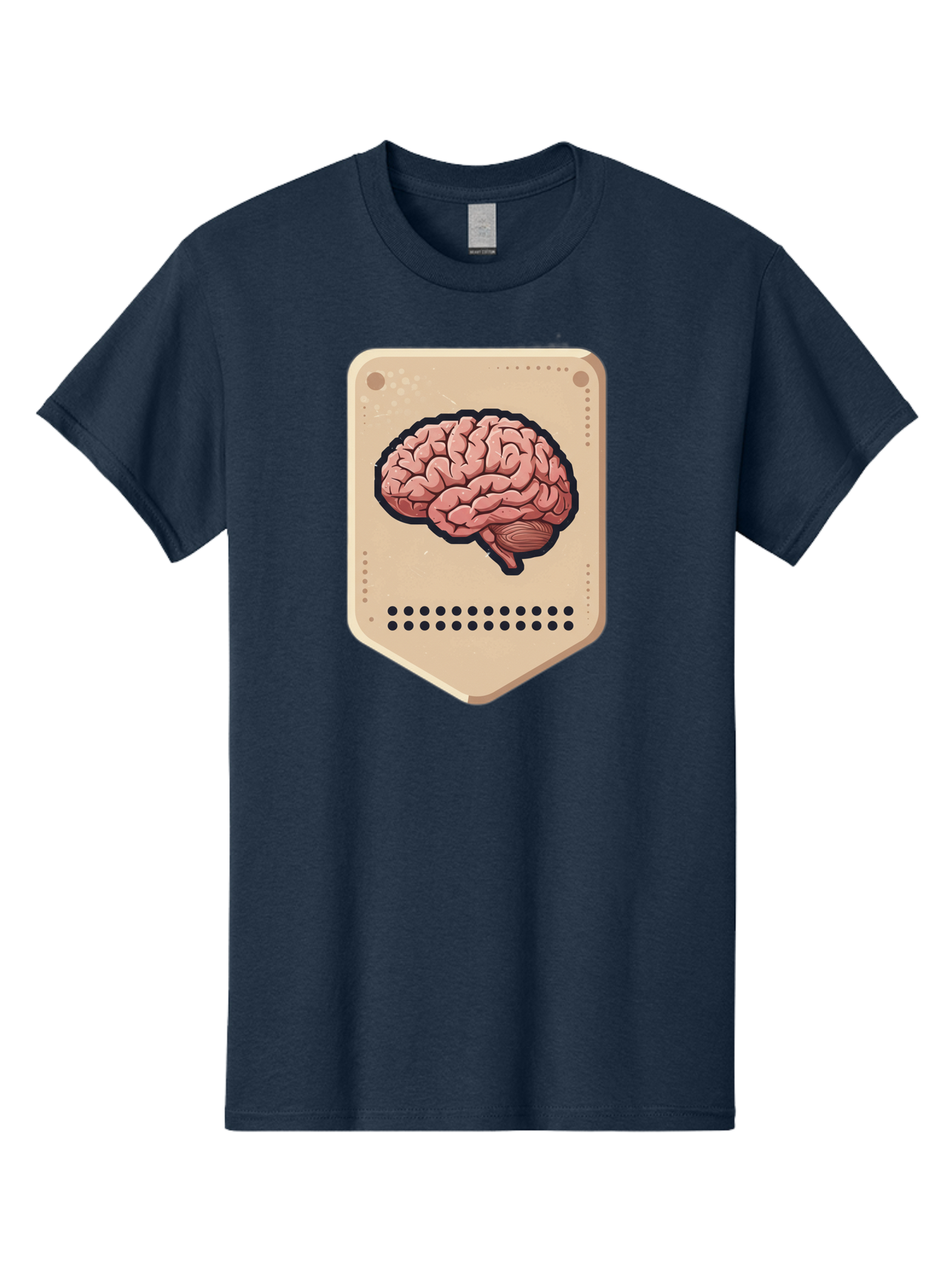 Brain-Icon-1 Men'S Graphic Tee, 100% Cotton, Comfortable Casual Summer Wear, Machine Washable, Human Brain Illustration, Pinkish-Red Brain, Black Outline, Beige Background, Perforated Edge, Small Holes, Brain Anatomy, Cognitive Function, Baa209