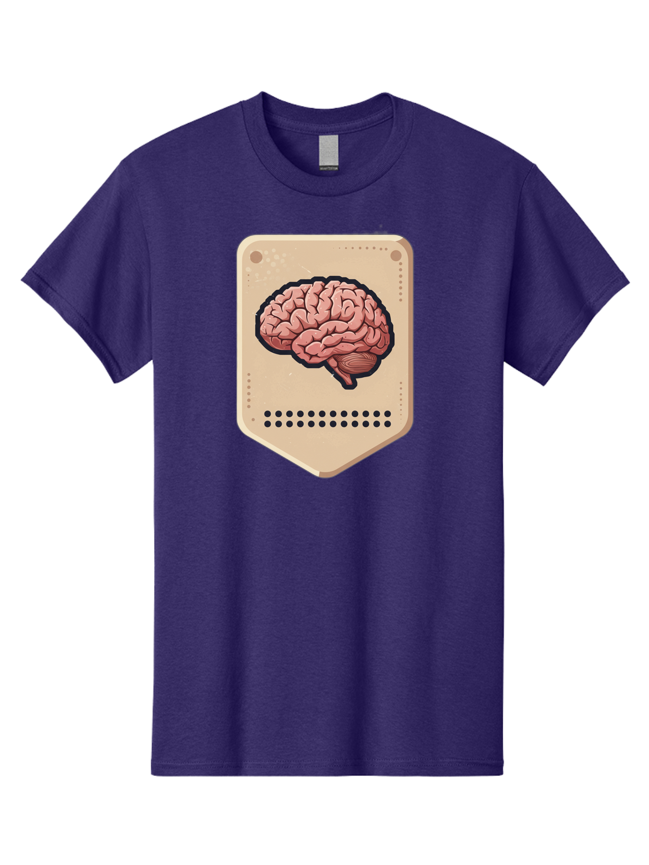 Brain-Icon-1 Men'S Graphic Tee, 100% Cotton, Comfortable Casual Summer Wear, Machine Washable, Human Brain Illustration, Pinkish-Red Brain, Black Outline, Beige Background, Perforated Edge, Small Holes, Brain Anatomy, Cognitive Function, Baa209