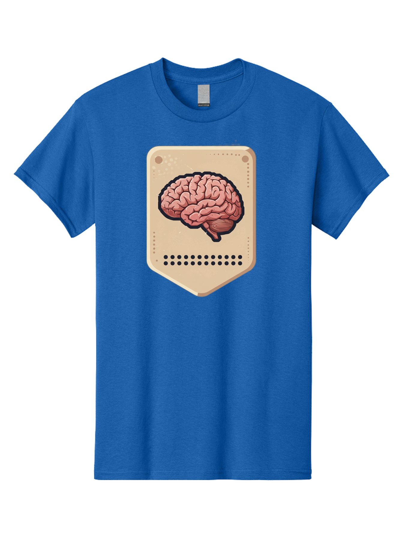Brain-Icon-1 Men'S Graphic Tee, 100% Cotton, Comfortable Casual Summer Wear, Machine Washable, Human Brain Illustration, Pinkish-Red Brain, Black Outline, Beige Background, Perforated Edge, Small Holes, Brain Anatomy, Cognitive Function, Baa209