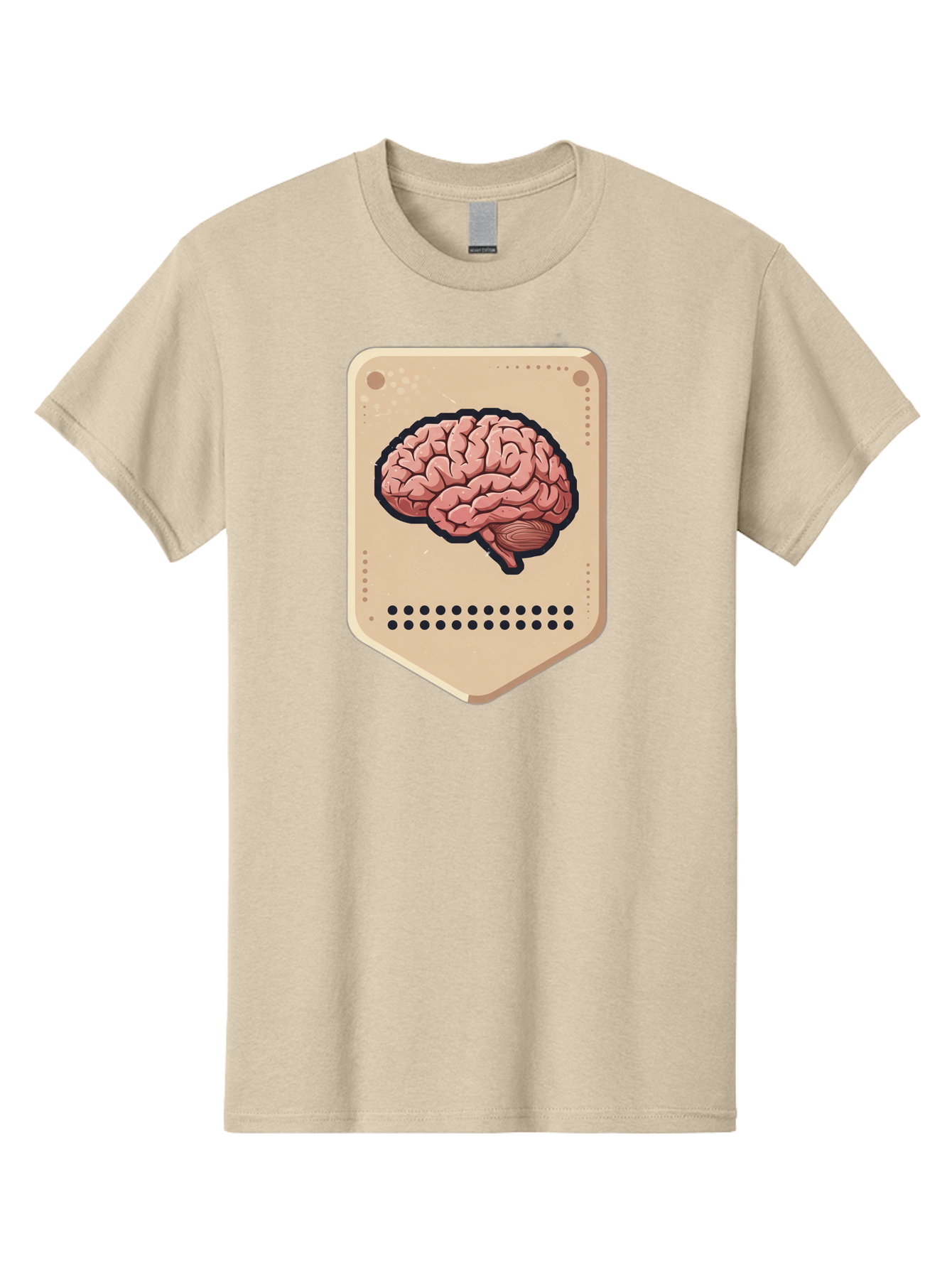 Brain-Icon-1 Men'S Graphic Tee, 100% Cotton, Comfortable Casual Summer Wear, Machine Washable, Human Brain Illustration, Pinkish-Red Brain, Black Outline, Beige Background, Perforated Edge, Small Holes, Brain Anatomy, Cognitive Function, Baa209