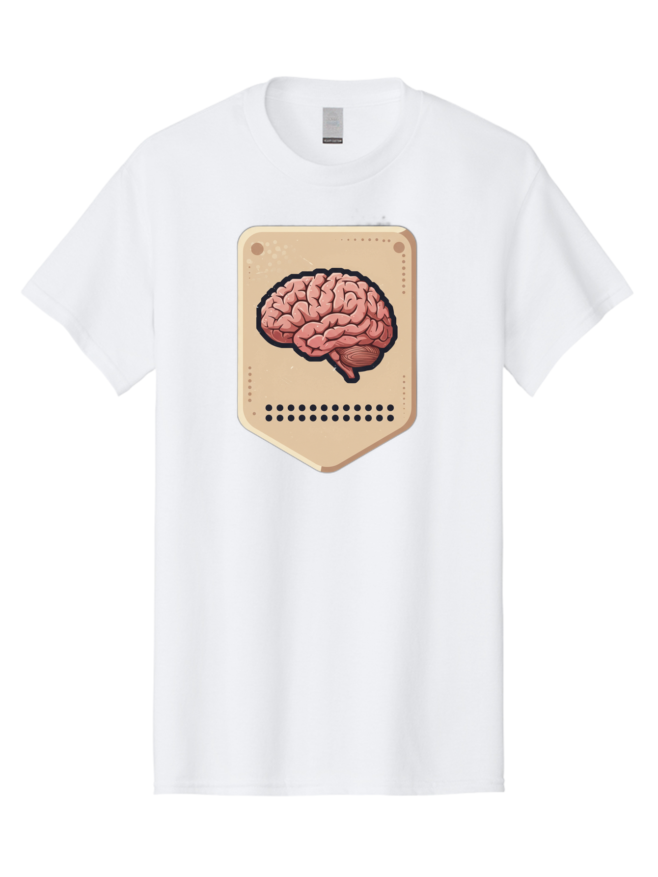 Brain-Icon-1 Men'S Graphic Tee, 100% Cotton, Comfortable Casual Summer Wear, Machine Washable, Human Brain Illustration, Pinkish-Red Brain, Black Outline, Beige Background, Perforated Edge, Small Holes, Brain Anatomy, Cognitive Function, Baa209