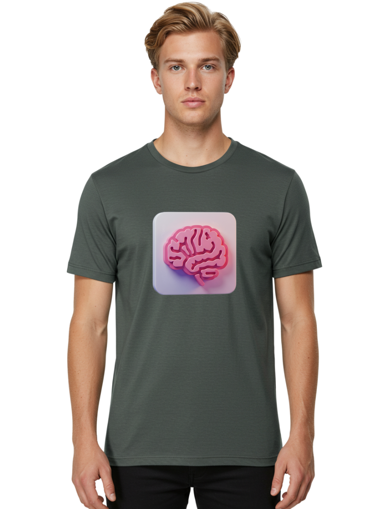 Brain-Icon Men'S Graphic Tee, 100% Cotton, Comfortable Casual Summer Wear, Machine Washable, Pink Brain Icon, Human Brain, Cognitive Function, Neuroscience, Brain Health, Medical Illustration, 3D Model Baa210