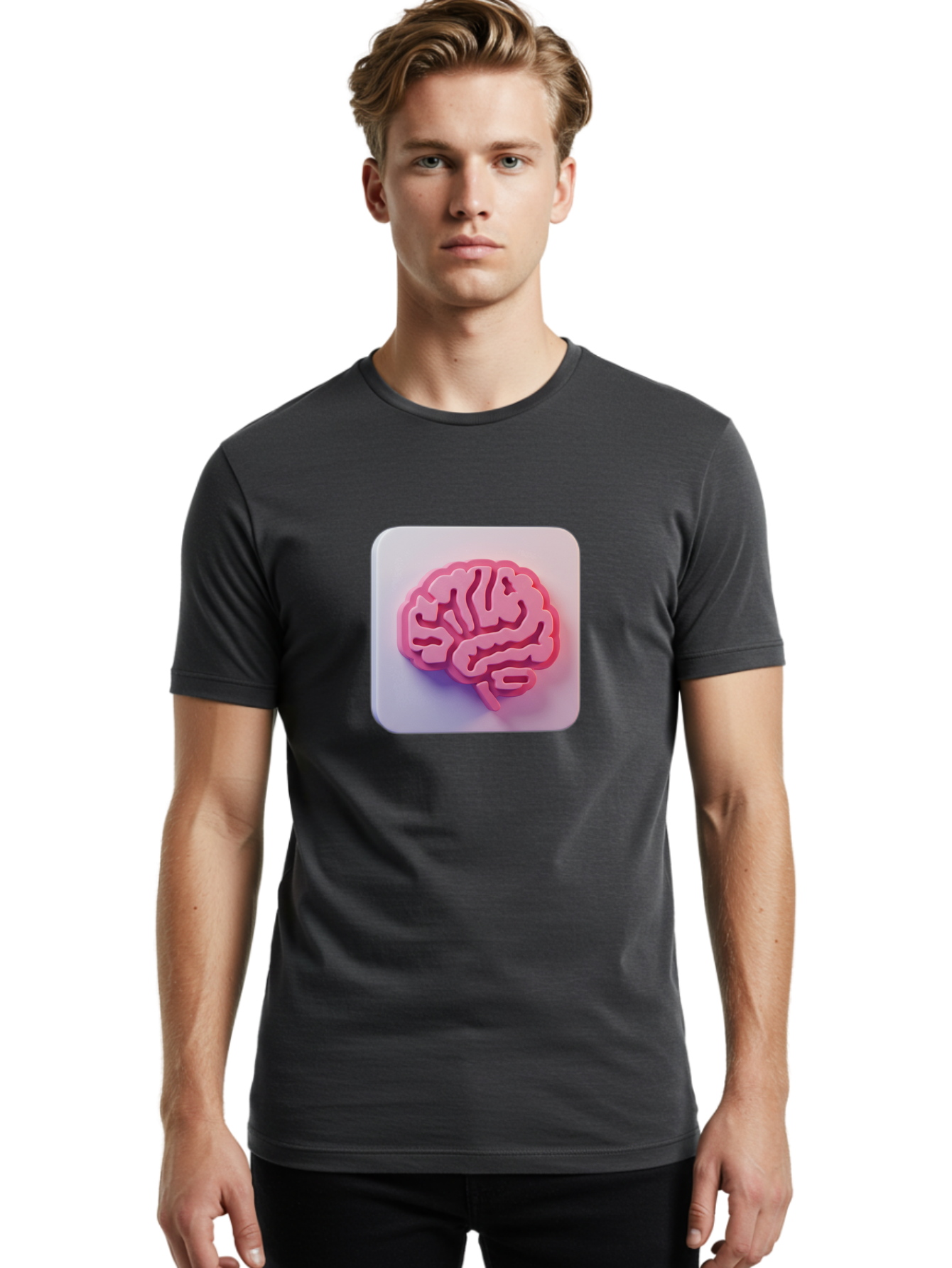 Brain-Icon Men'S Graphic Tee, 100% Cotton, Comfortable Casual Summer Wear, Machine Washable, Pink Brain Icon, Human Brain, Cognitive Function, Neuroscience, Brain Health, Medical Illustration, 3D Model Baa210
